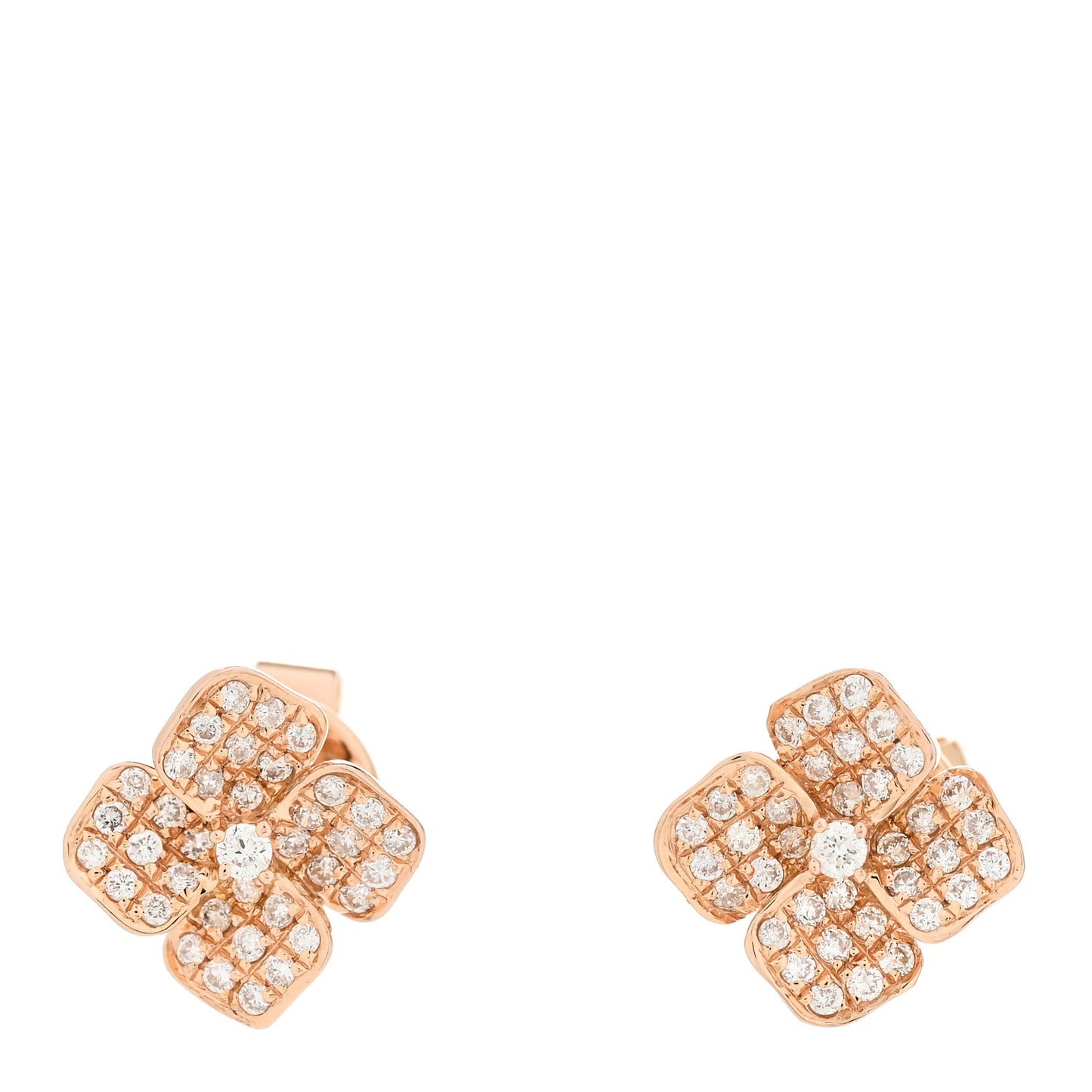 18K Rose Gold Diamond Flower Stud Earrings