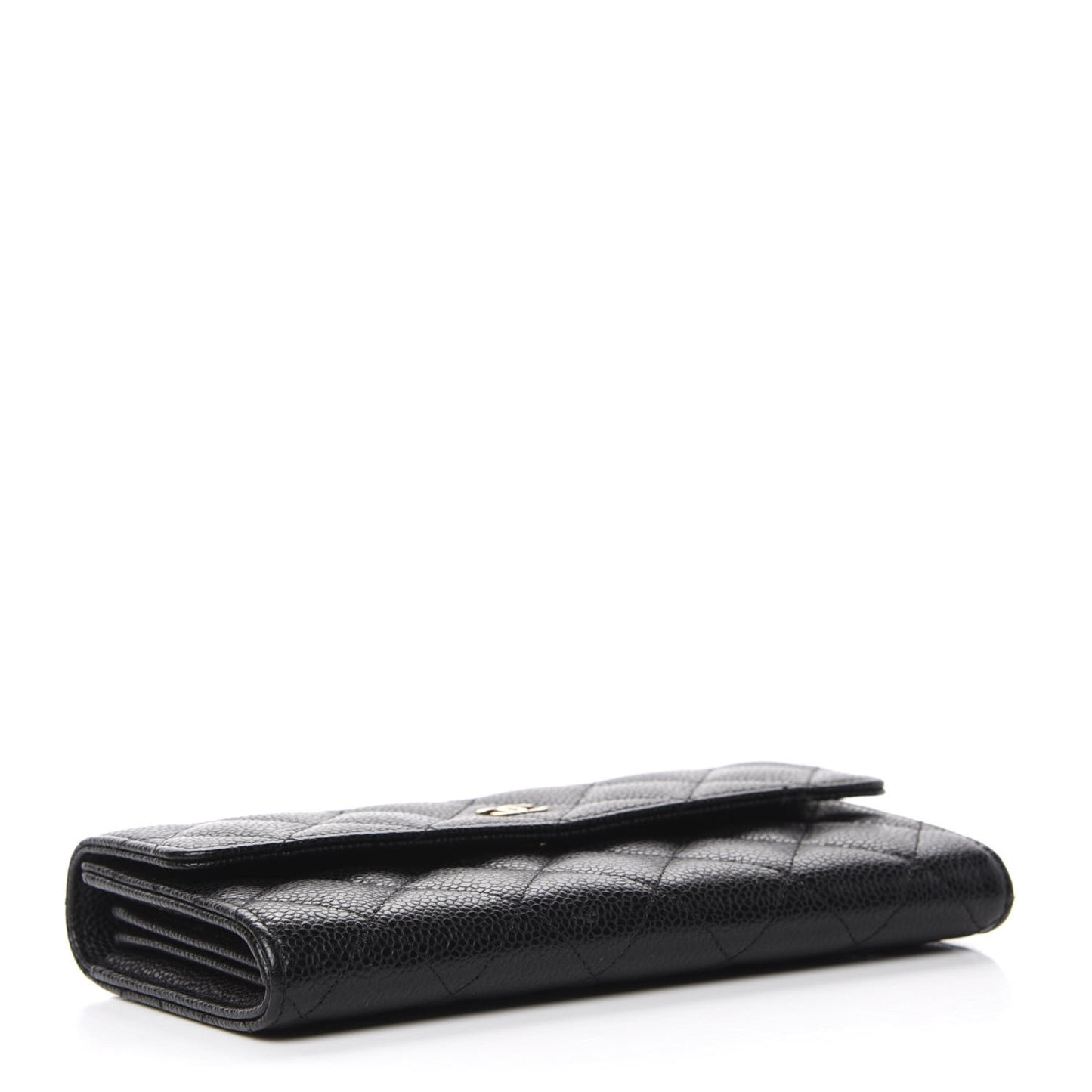 Caviar Quilted Large Gusset Flap Wallet Black