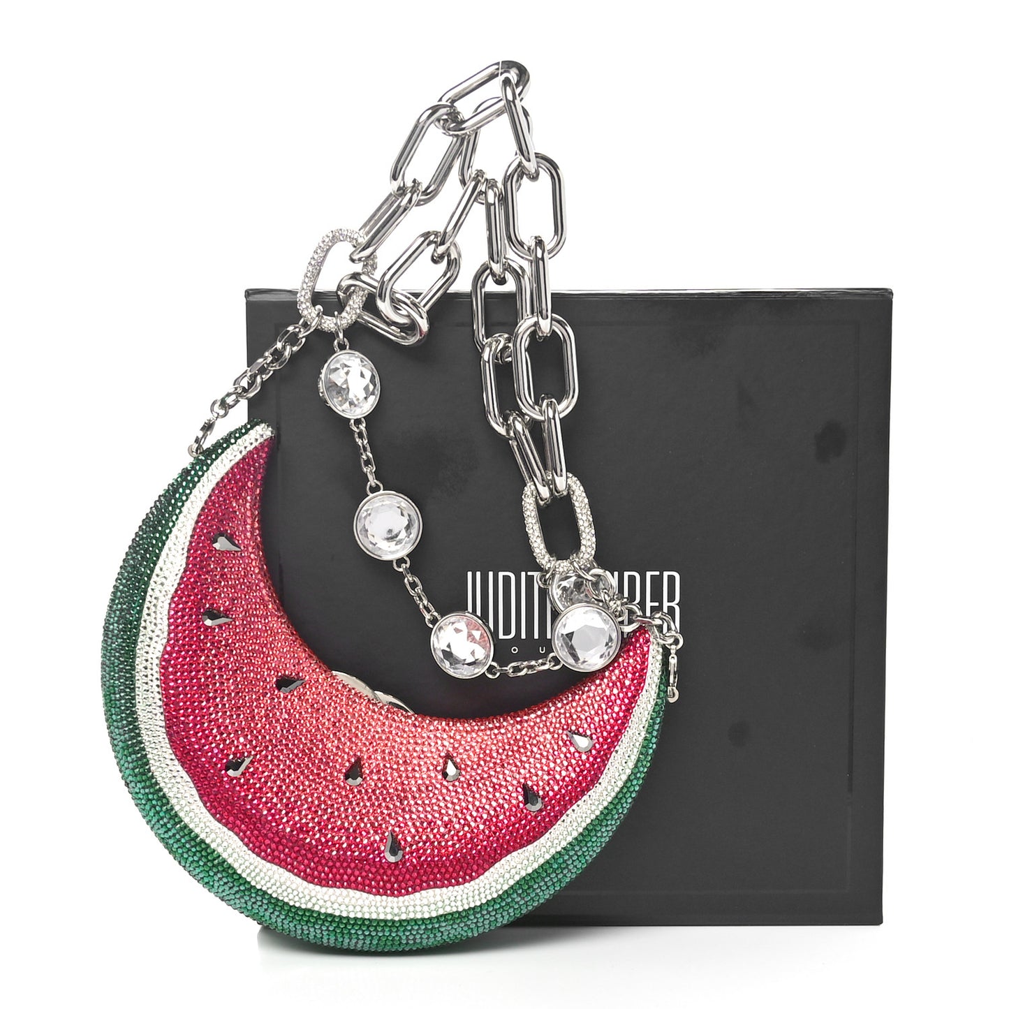 Crystal Watermelon Crescent Minaudiere Clutch