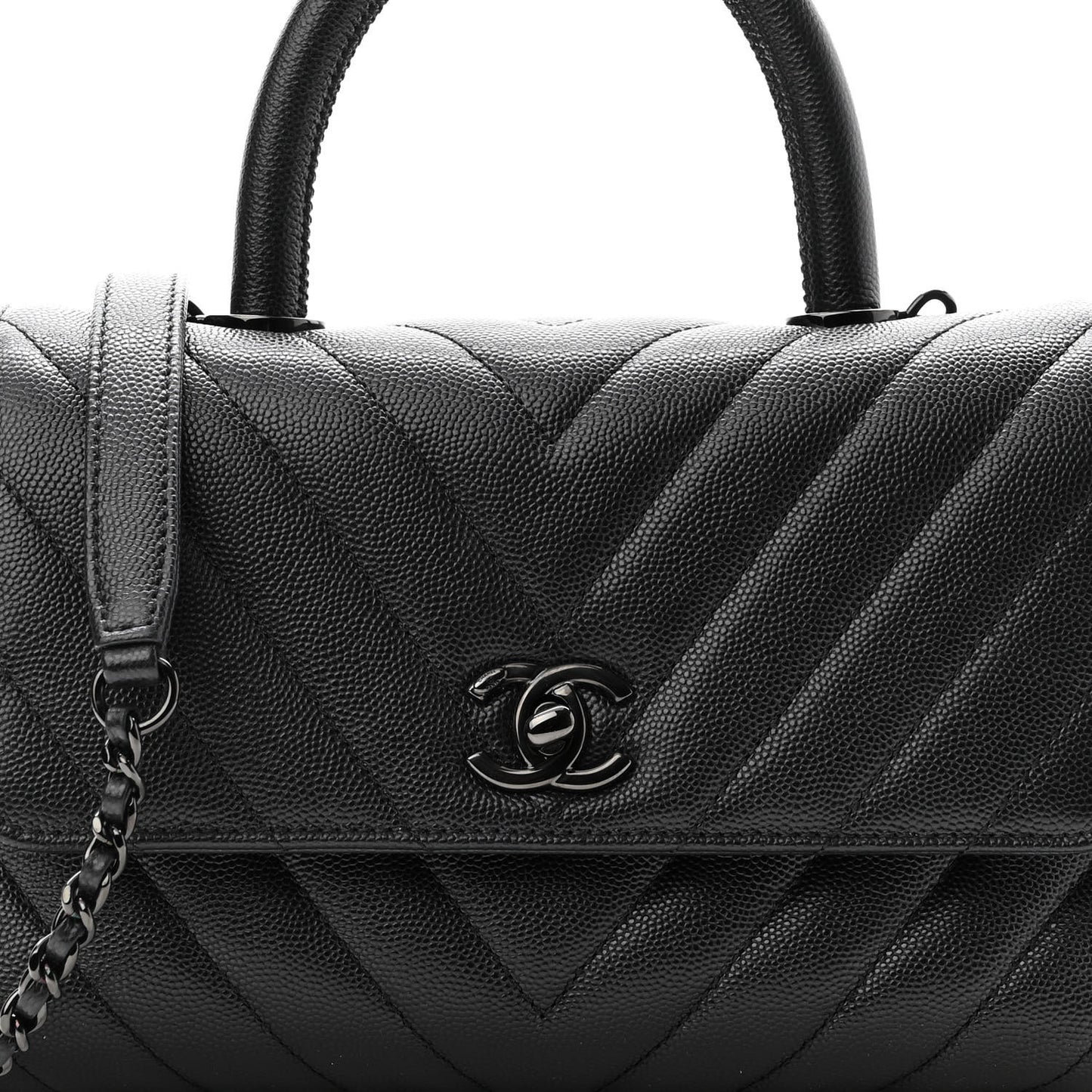 Caviar Chevron Quilted Mini Coco Handle Flap So Black