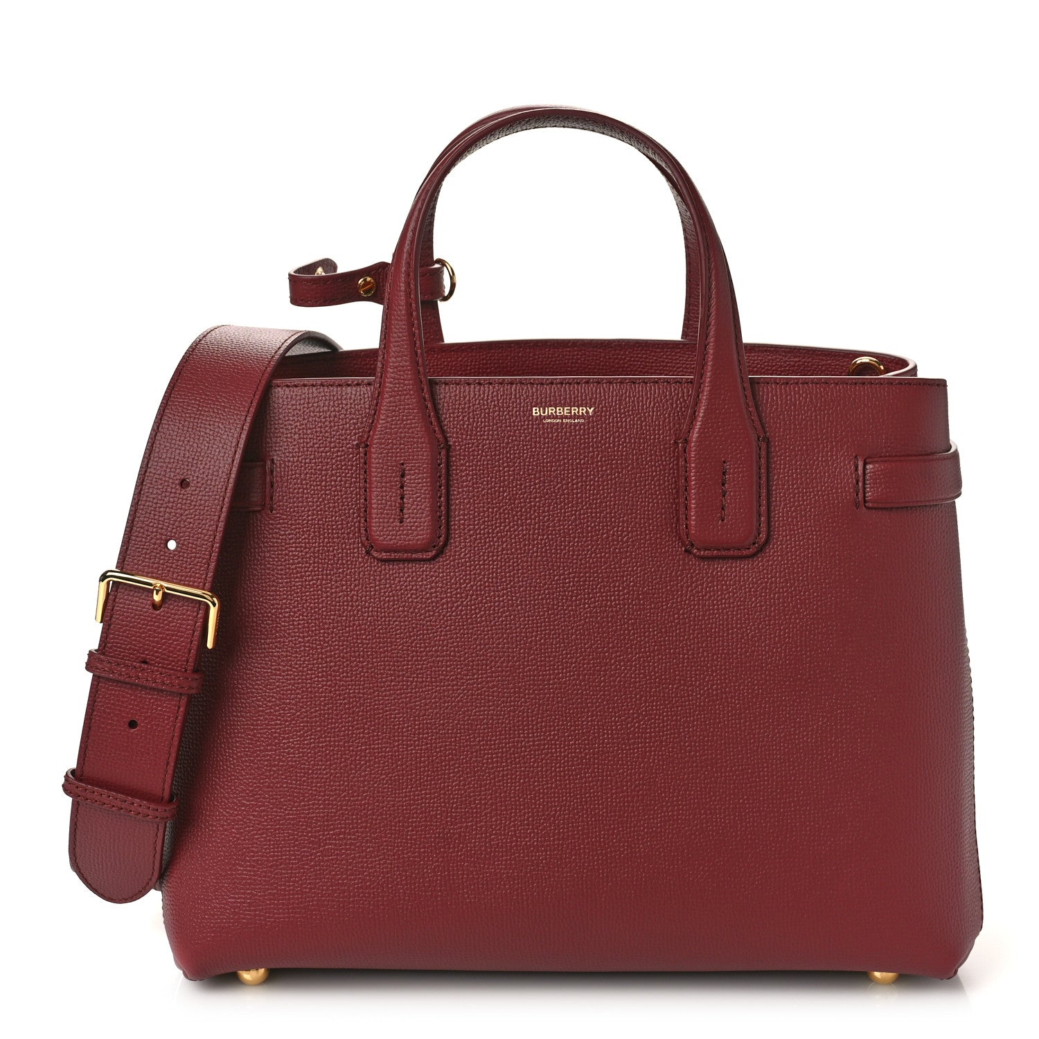 Burberry Derby Calfskin House Check Medium Banner Tote Crimson 1 of 8