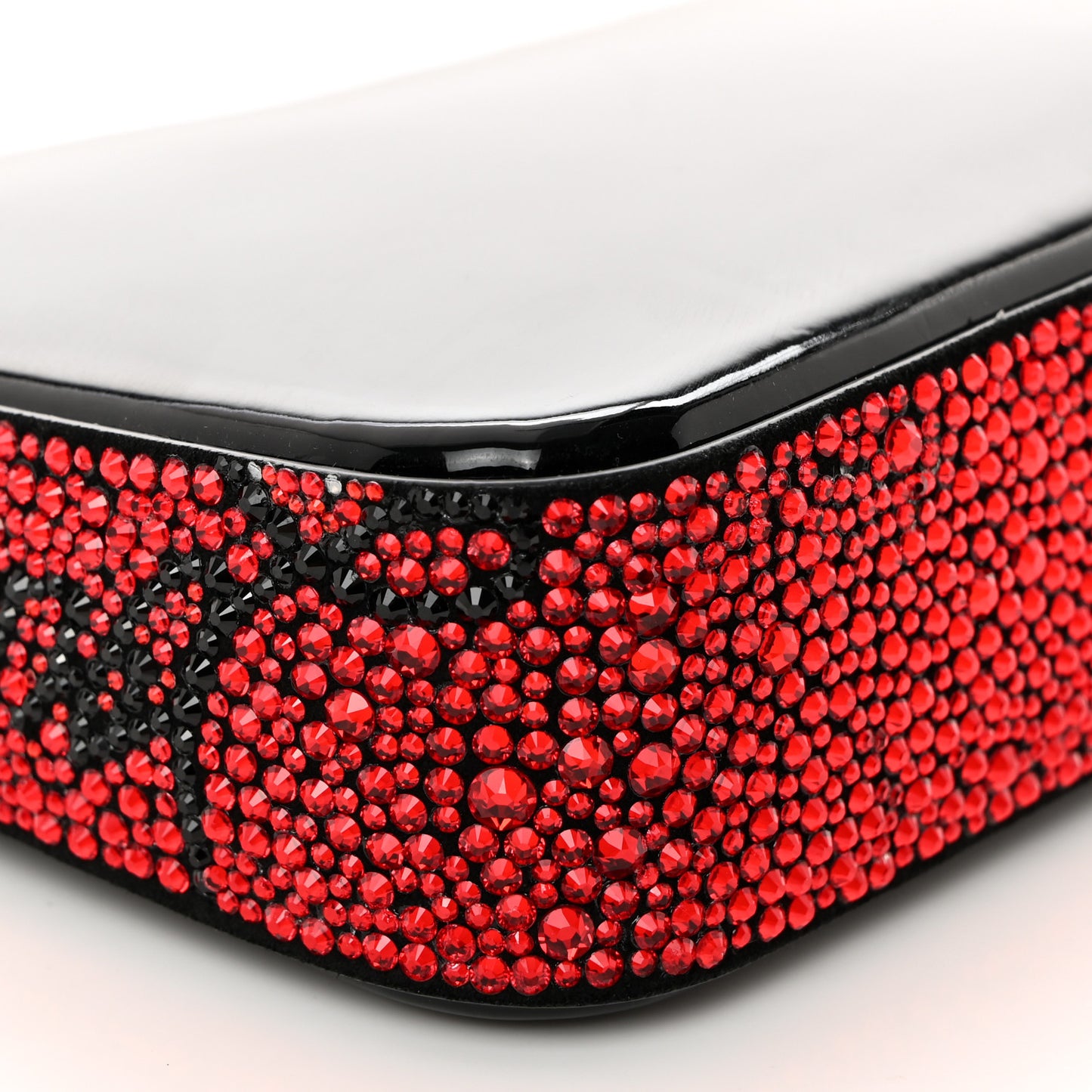 Patent Calfskin Strass Loubila Chain Clutch Black
