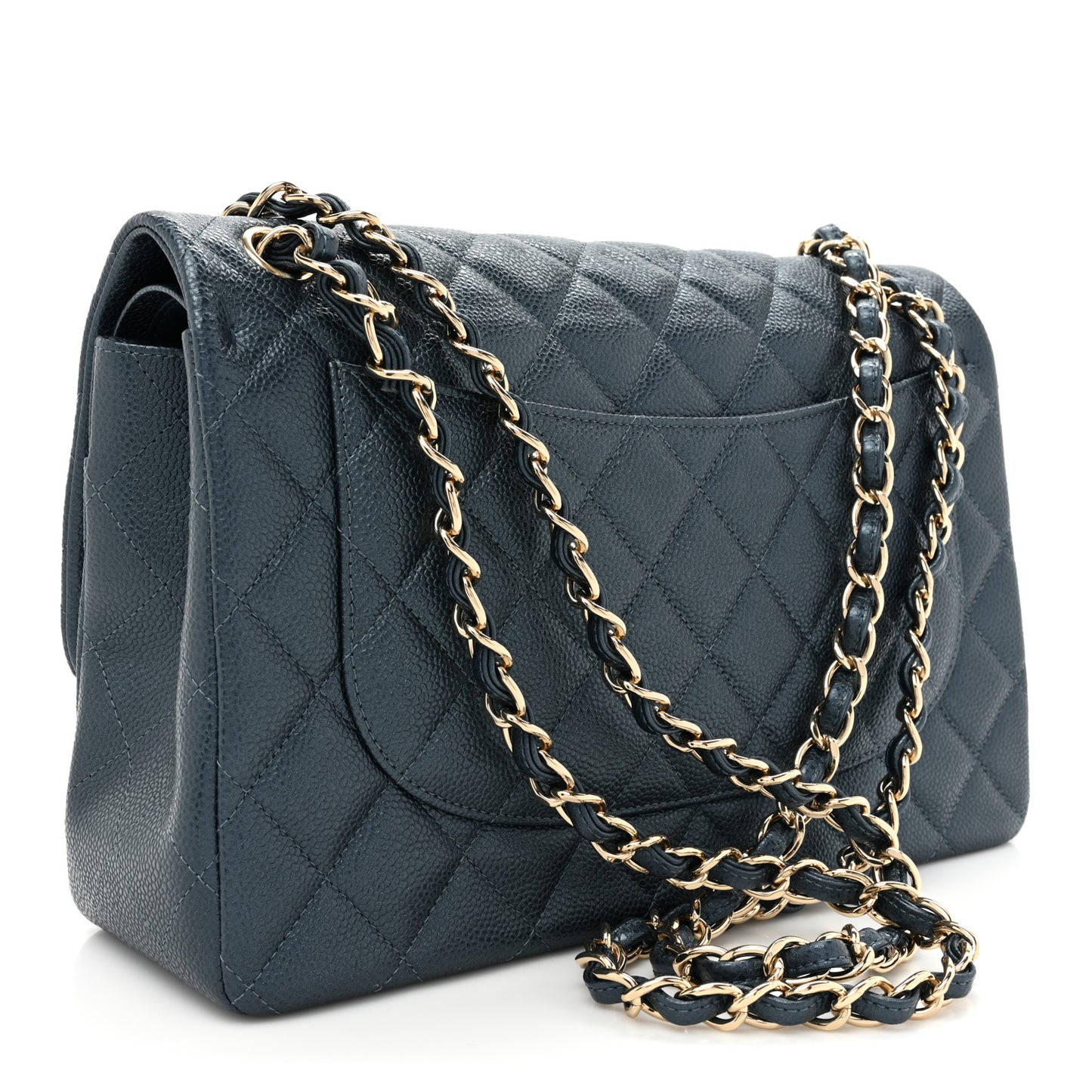 Metallic Caviar Quilted Jumbo Double Flap Dark Blue