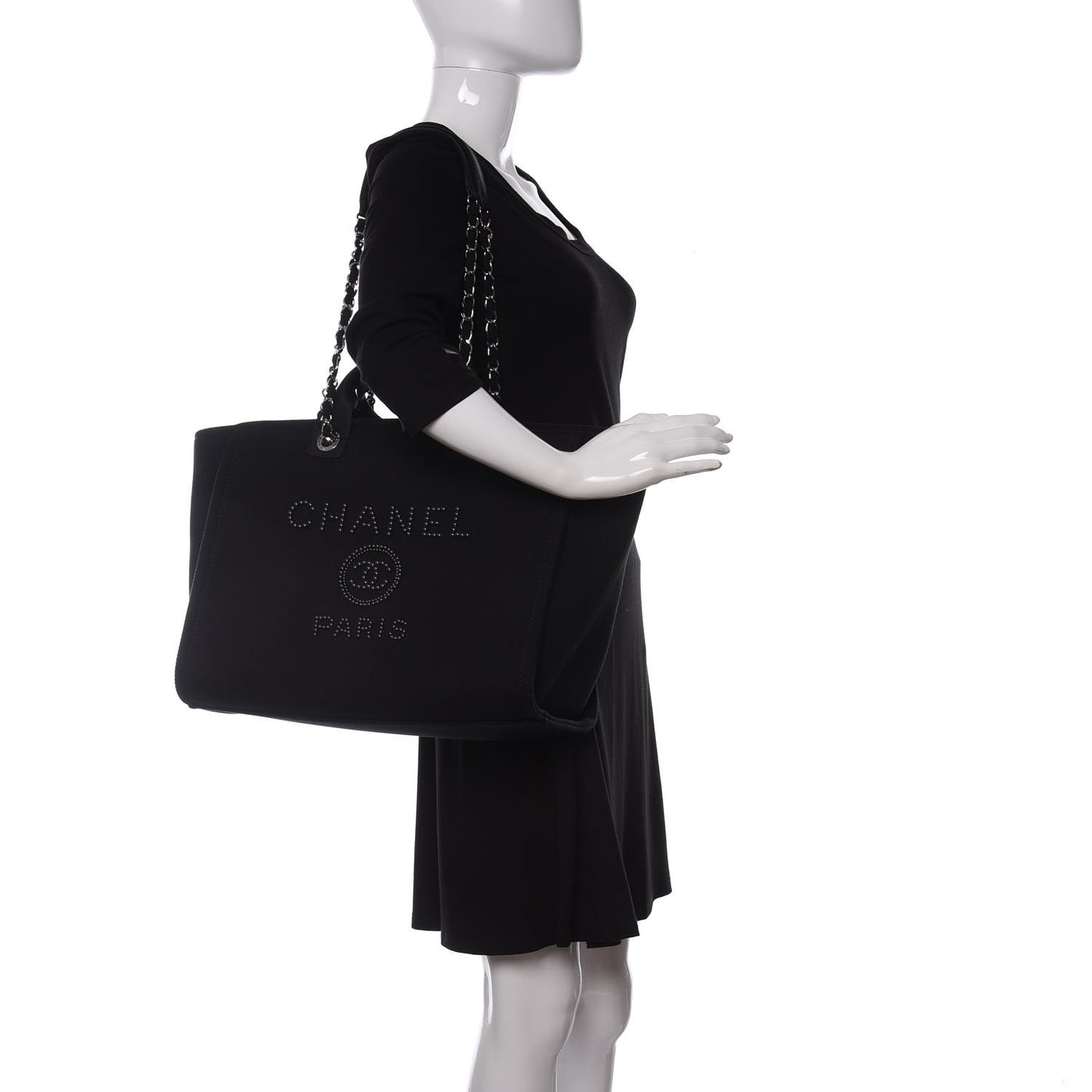 Canvas Pearl Medium Deauville Tote Black