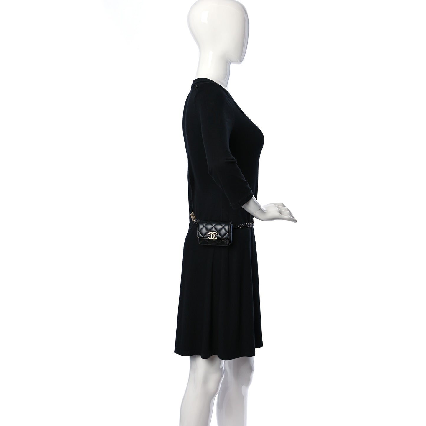 Lambskin Lacquered Metal Quilted Flap Chain Belt Bag Black