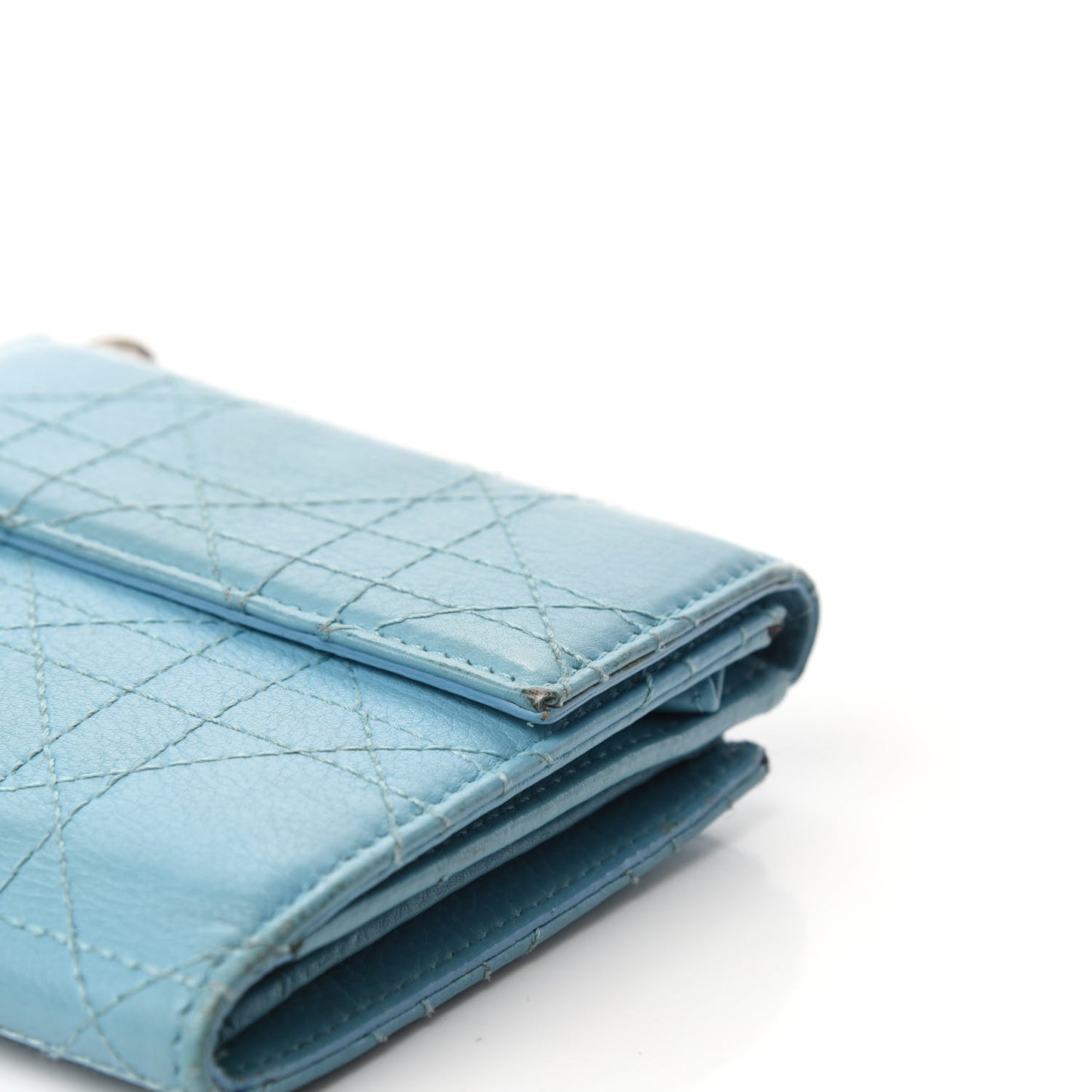 Grained Calfskin Cannage Lady Dior French Wallet Light Blue