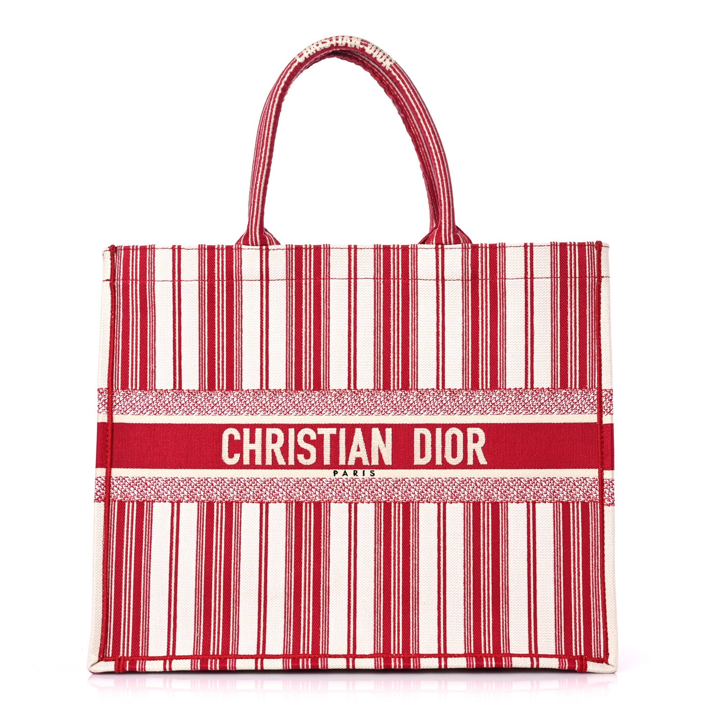 Canvas Embroidered Mykonos Large Striped Book Tote Red