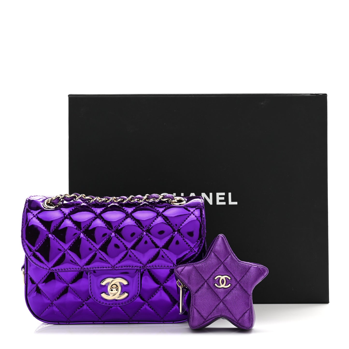 Mirror Calfskin Metallic Calfskin Quilted Hollywood Boulevard Mini Flap With Star Coin Purse Purple