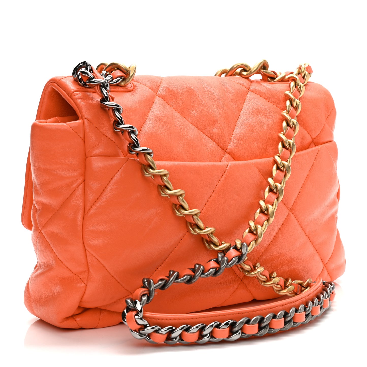 Lambskin Quilted Large Chanel 19 Flap Orange