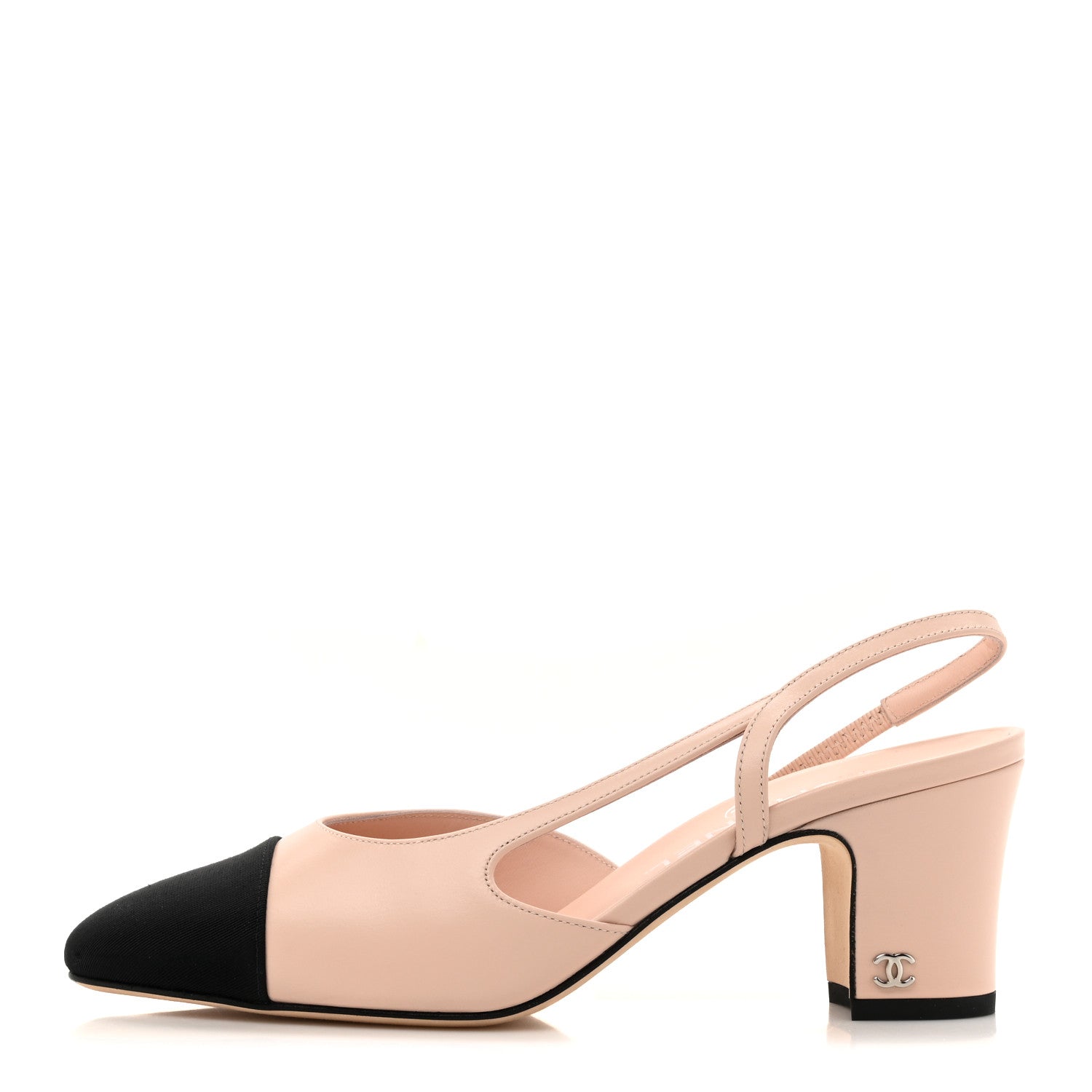 Chanel Calfskin Grosgrain Cap Toe CC Slingback Pumps 37 Light Pink Black 1 of 10