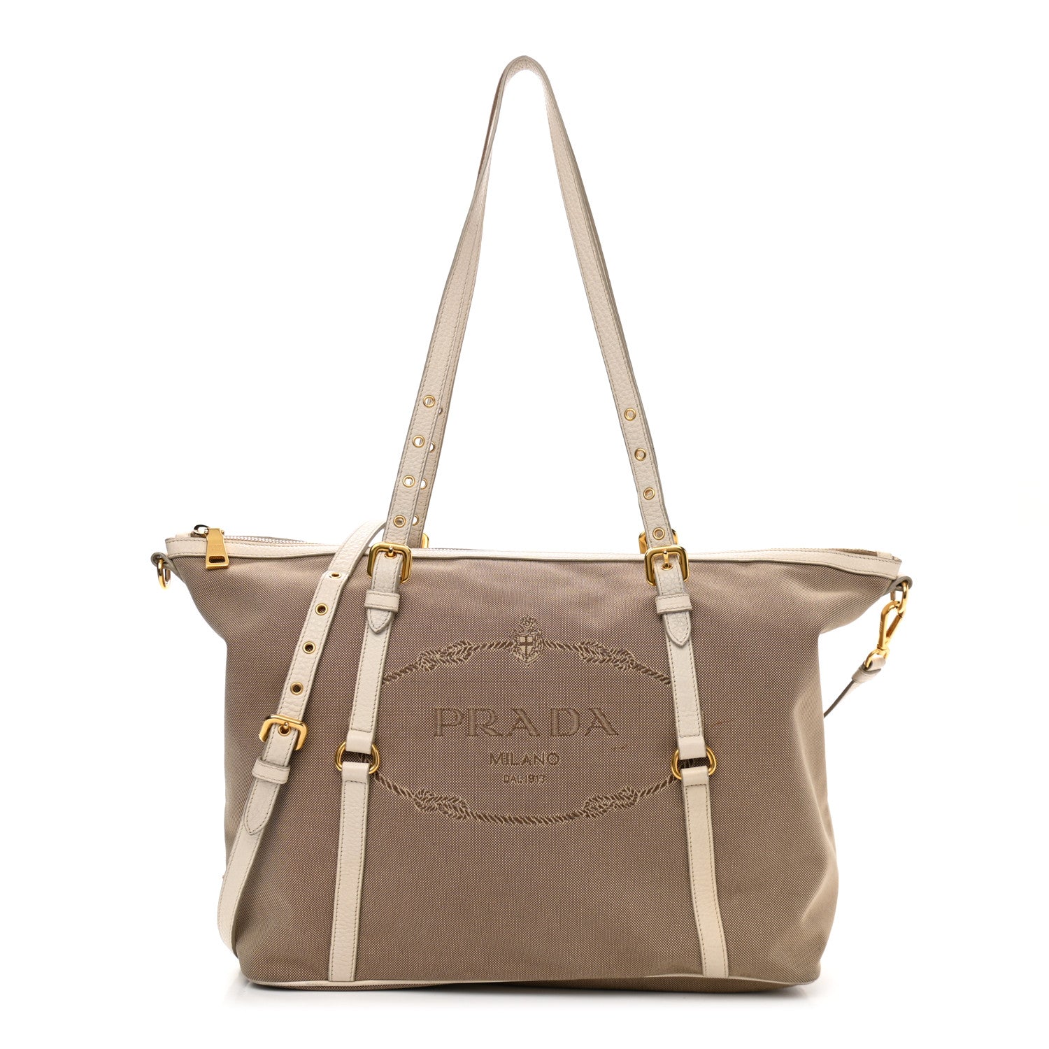 Prada Jacquard Logo Tote Corda Talco 1 of 17