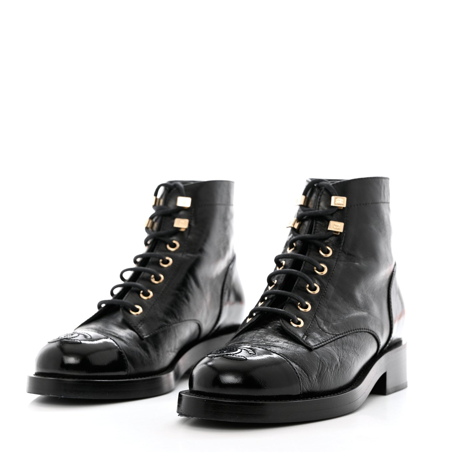 Crumpled Lambskin Shiny Calfskin Combat Boots 35 Black