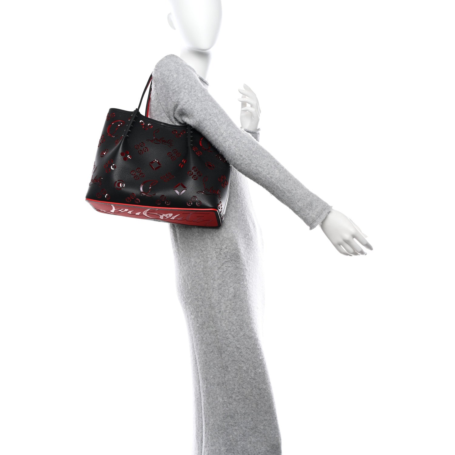 Christian Louboutin Calfskin Loubinthesky Perforated Cabarock Spikes Tote Black 2 of 10