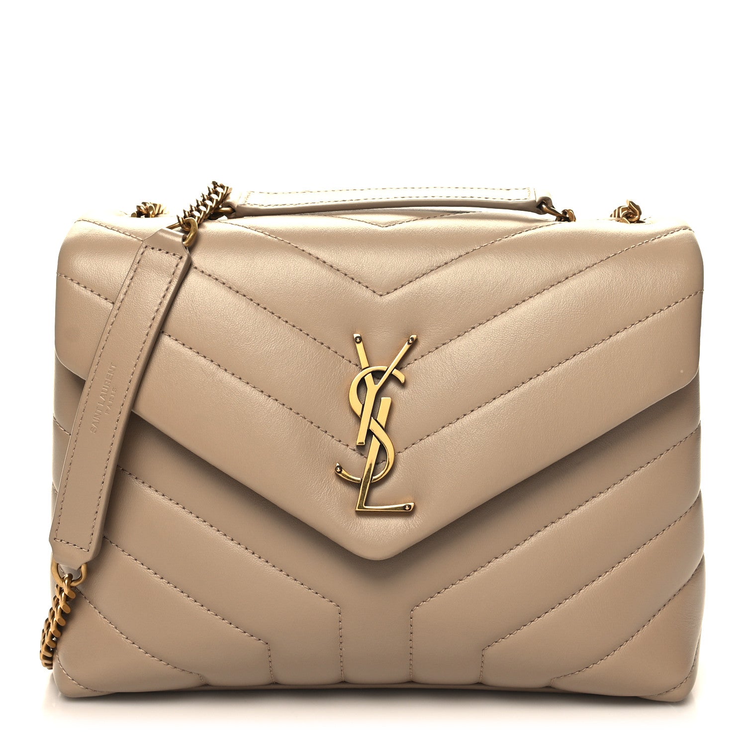 Saint Laurent Calfskin Y Quilted Monogram Small Loulou Chain Satchel Dark Beige 1 of 11