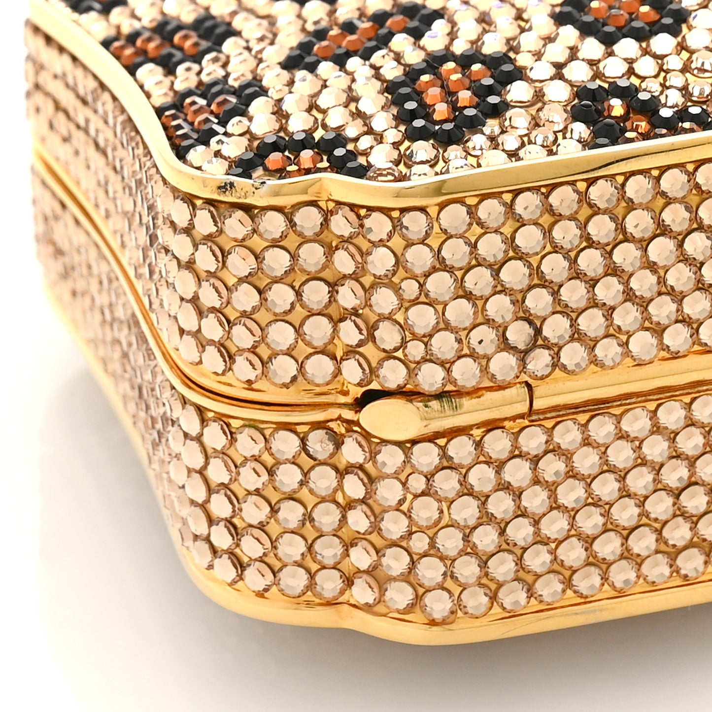 Crystal Leopard Minaudiere Clutch Brown Gold