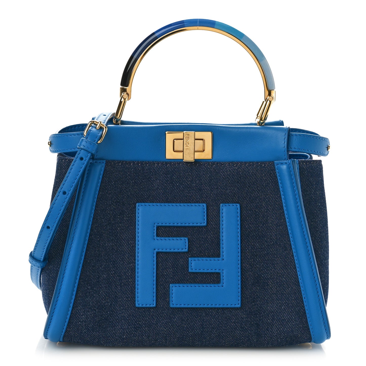 Denim Fabric Nappa FF Mini Peekaboo Iconic Satchel Blue