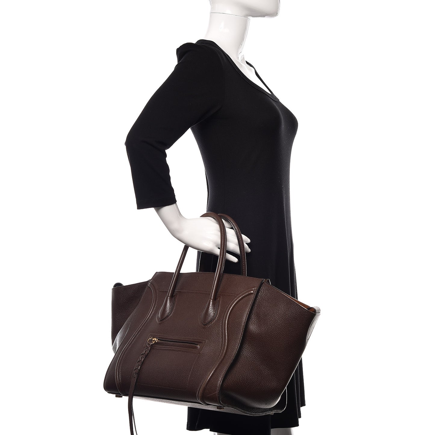 Shiny Grained Calfskin Medium Phantom Luggage Brown