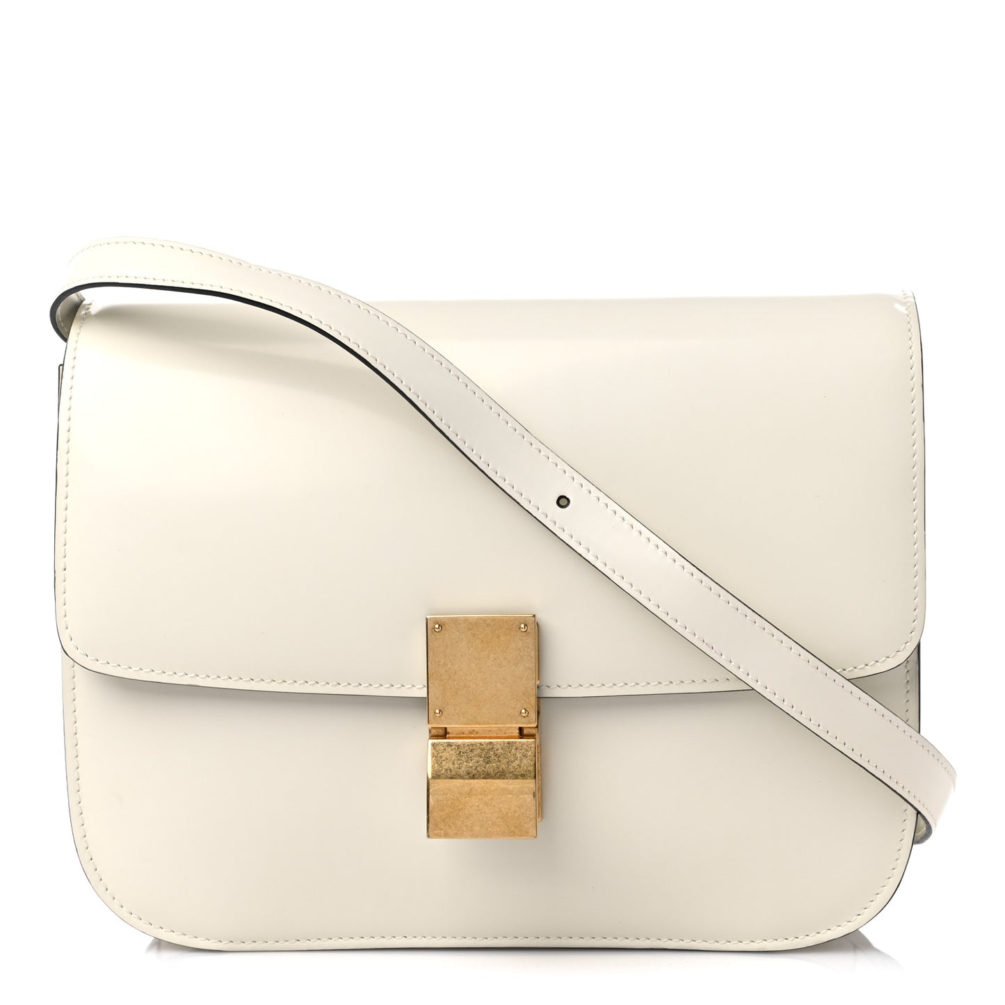 Spazzolato Calfskin Medium Classic Box Flap Bag White