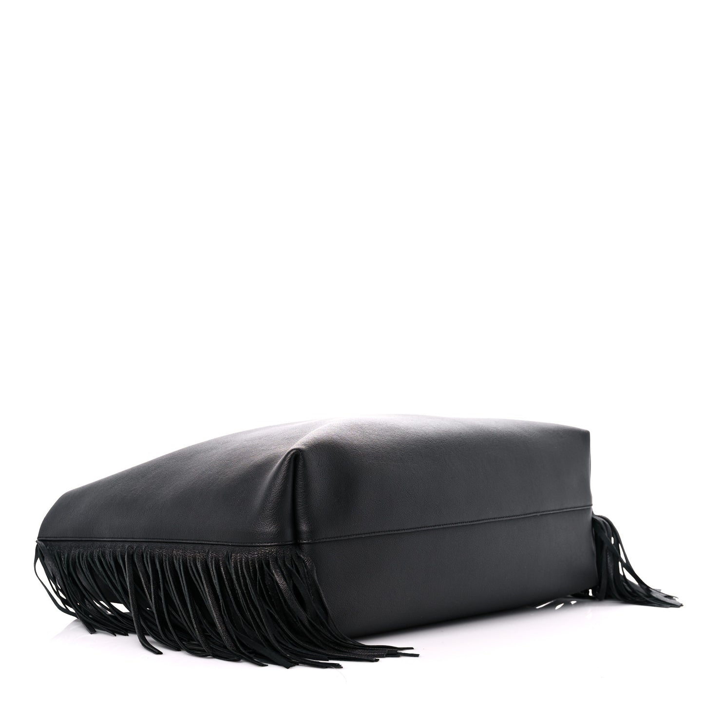 Calfskin Large Fringe Shopping Tote Black