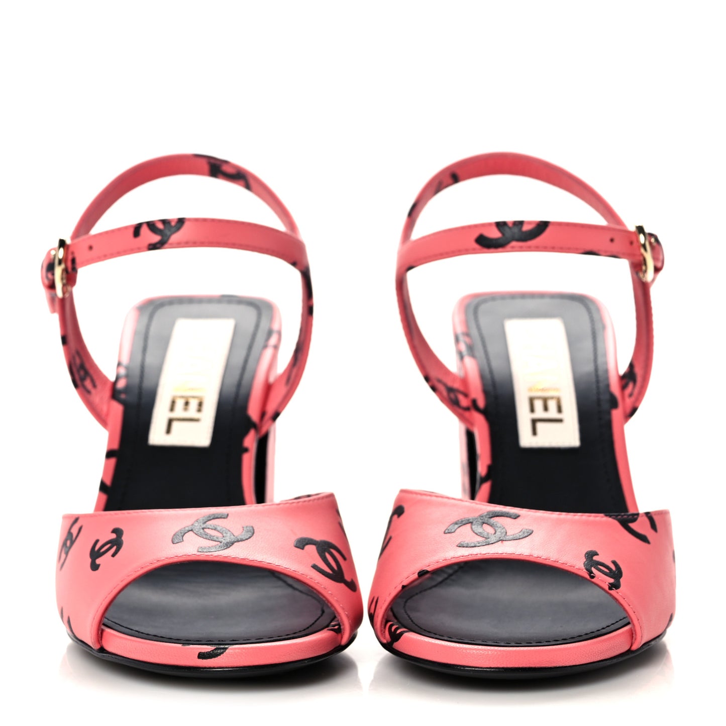 Printed Lambskin CC Sandals 36 Pink Black