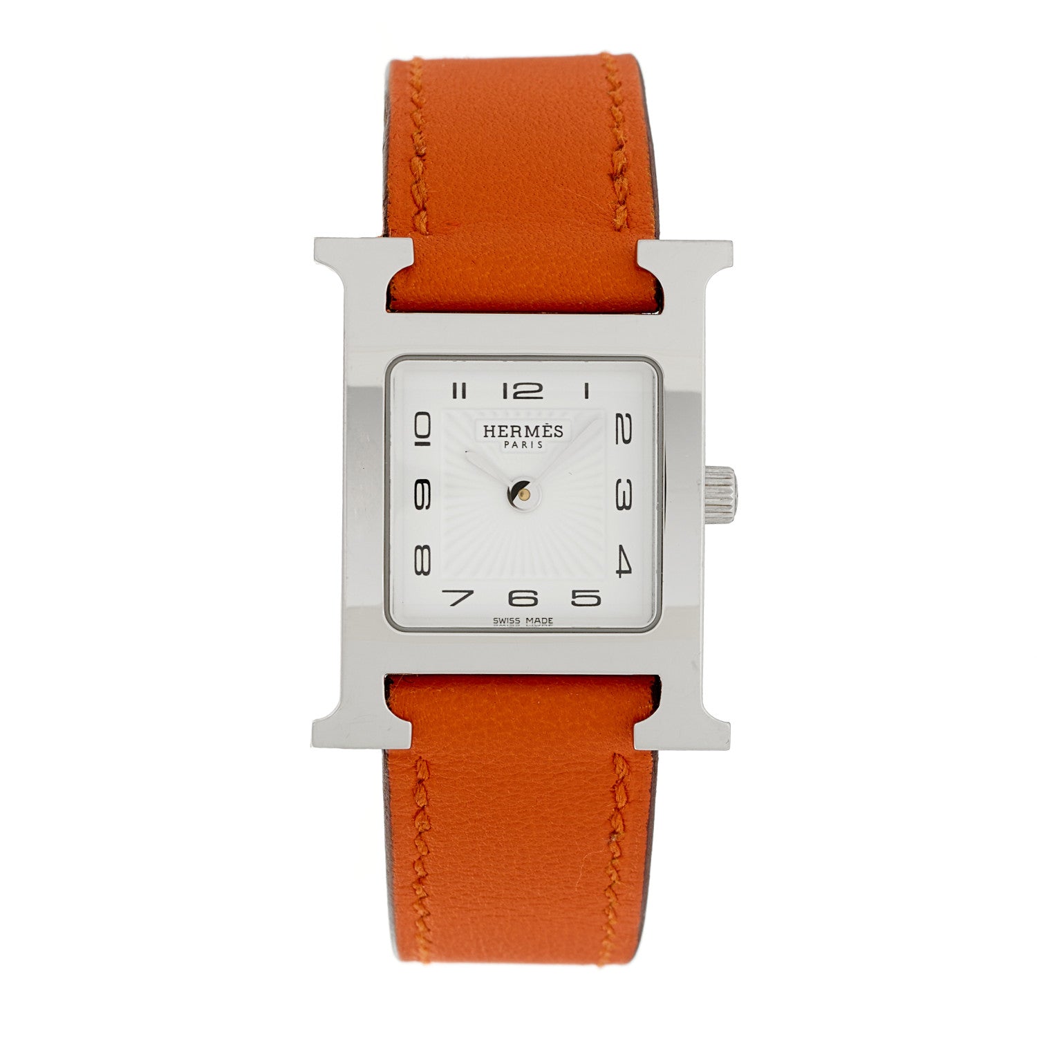 Hermes Stainless Steel Swift 21mm Heure H Hour Quartz Watch Orange