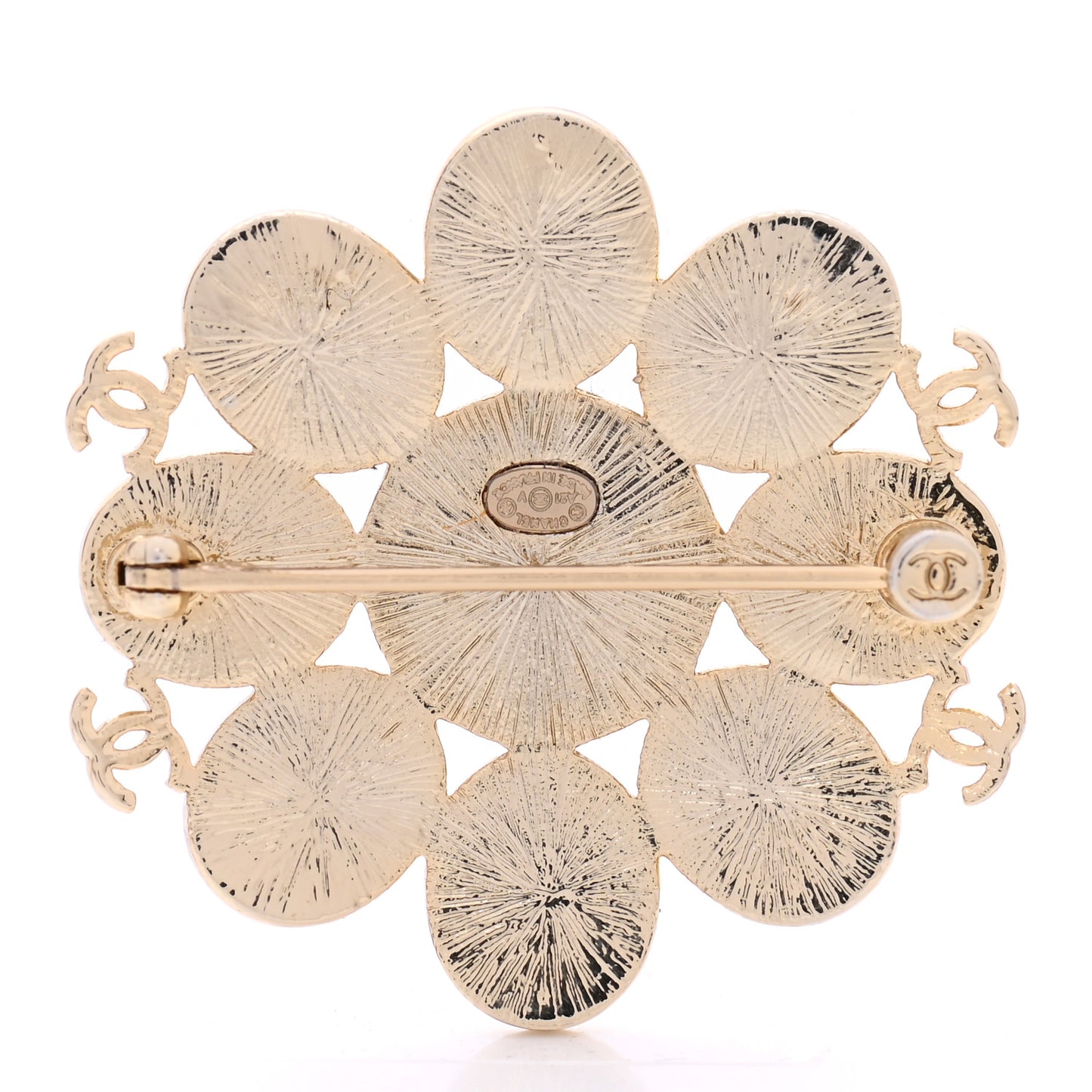 Pearl Crystal CC Brooch Pearly White Gold