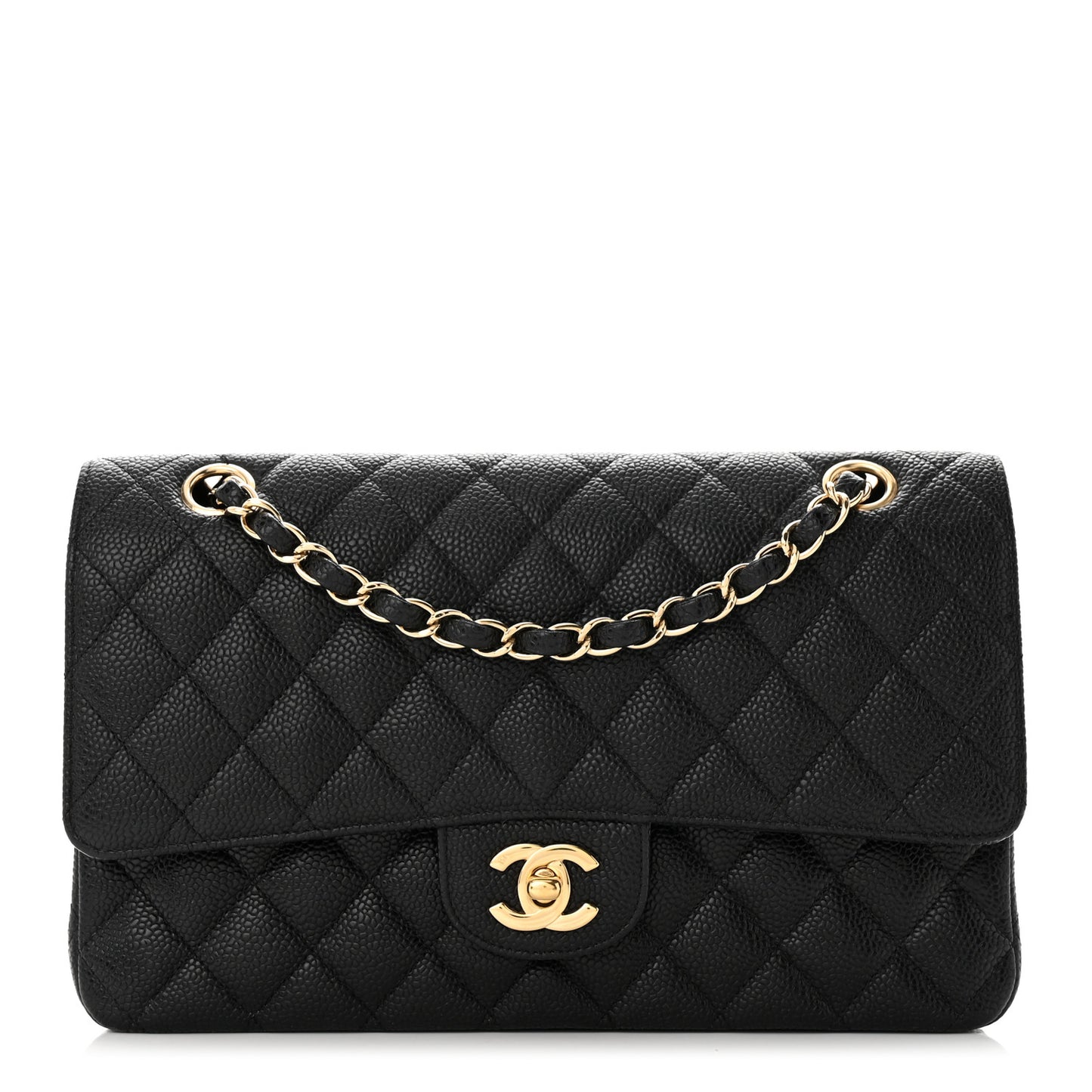 Caviar Quilted Medium Double Flap Black