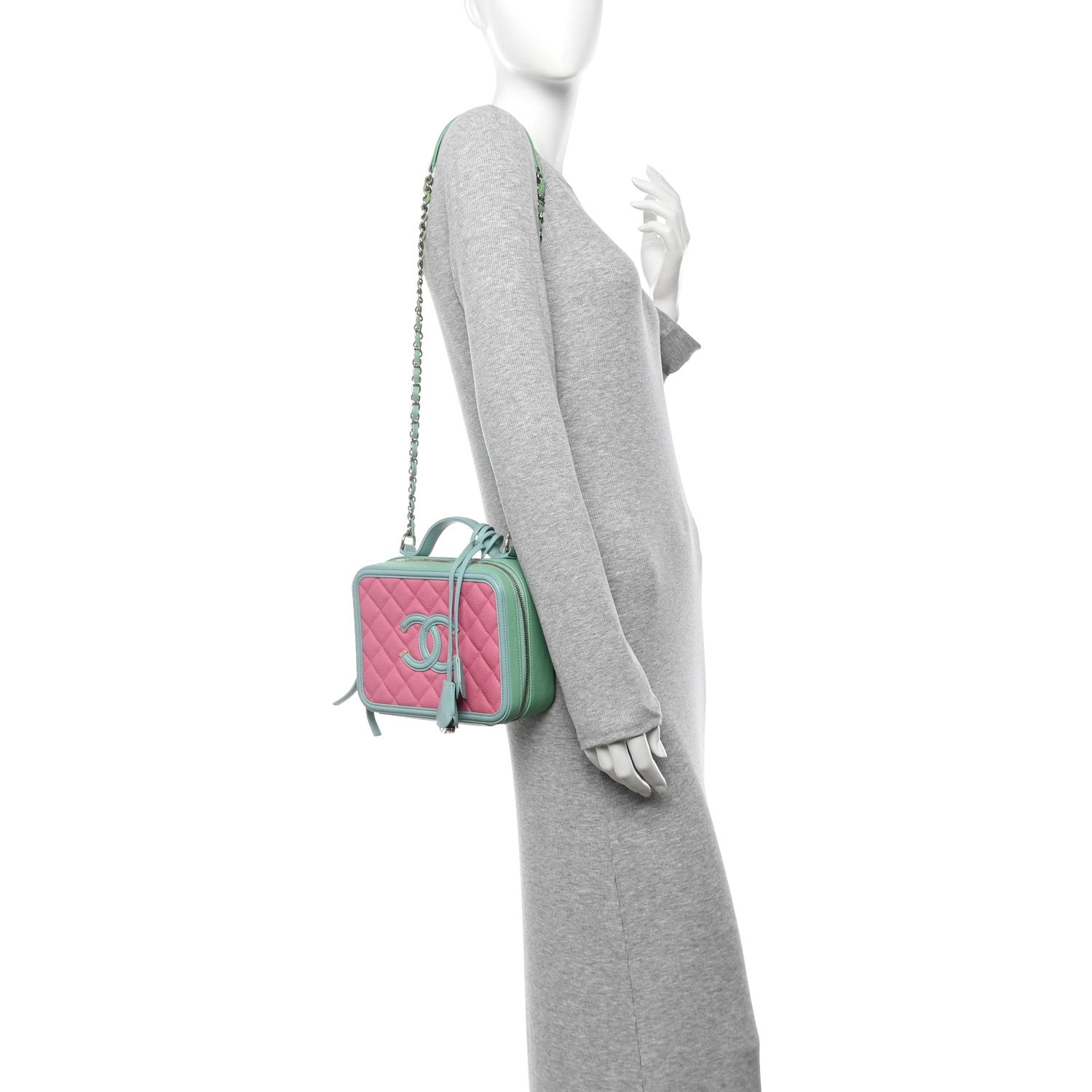 Chanel Caviar Quilted Medium CC Filigree Vanity Case Pink Green Blue 2 of 12