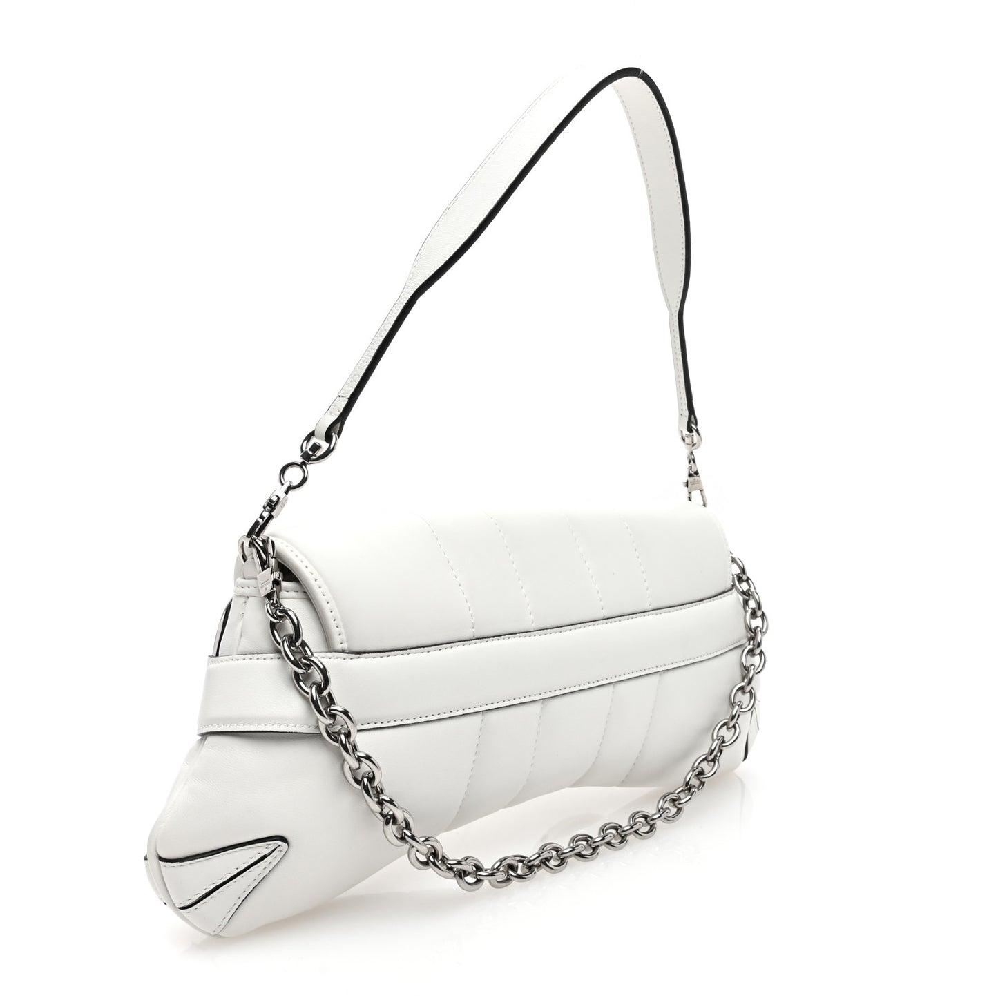 Nappa Vertical Matelasse Medium Maxi Horsebit Chain Shoulder Bag Mystic White