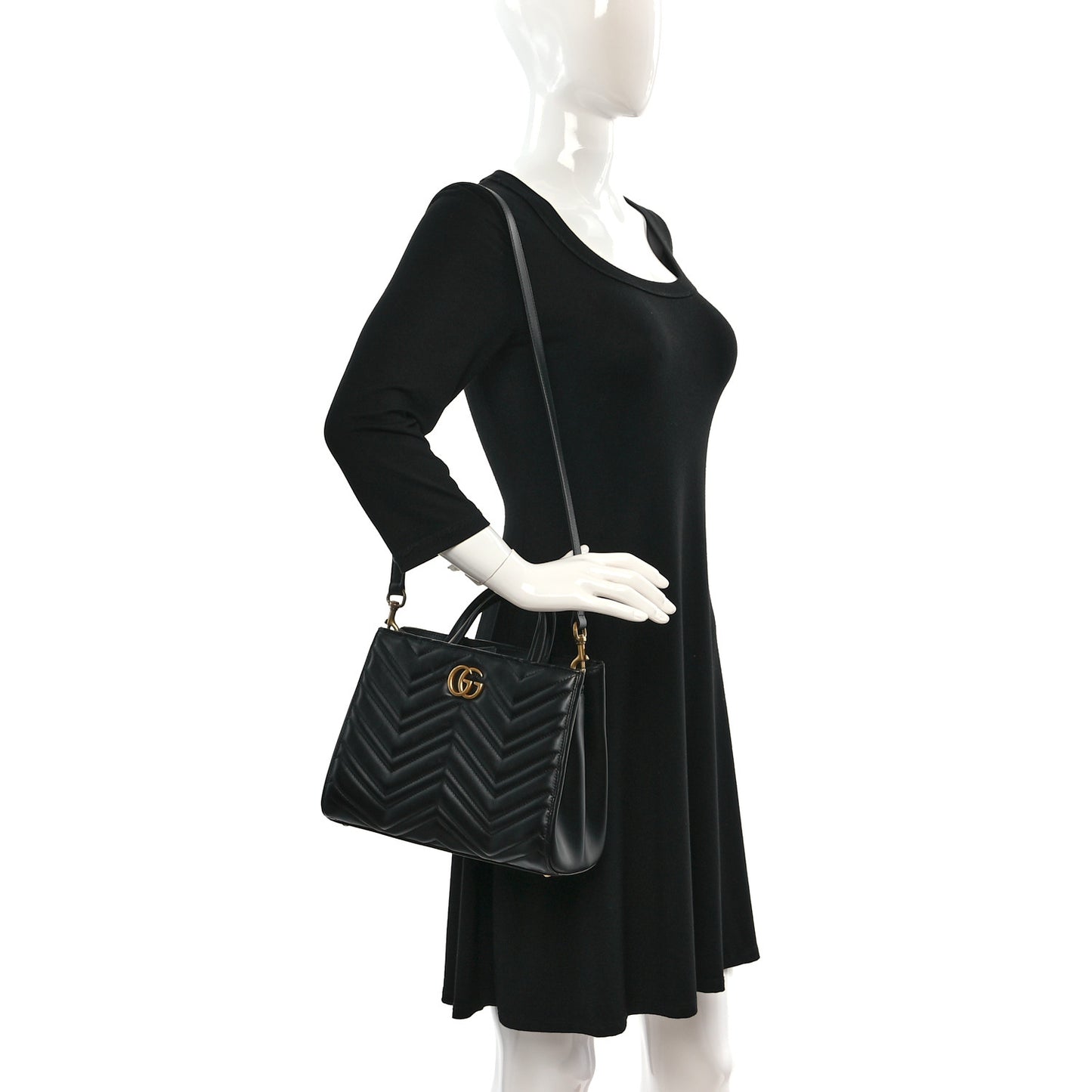 Calfskin Matelasse Small GG Marmont Tote Black