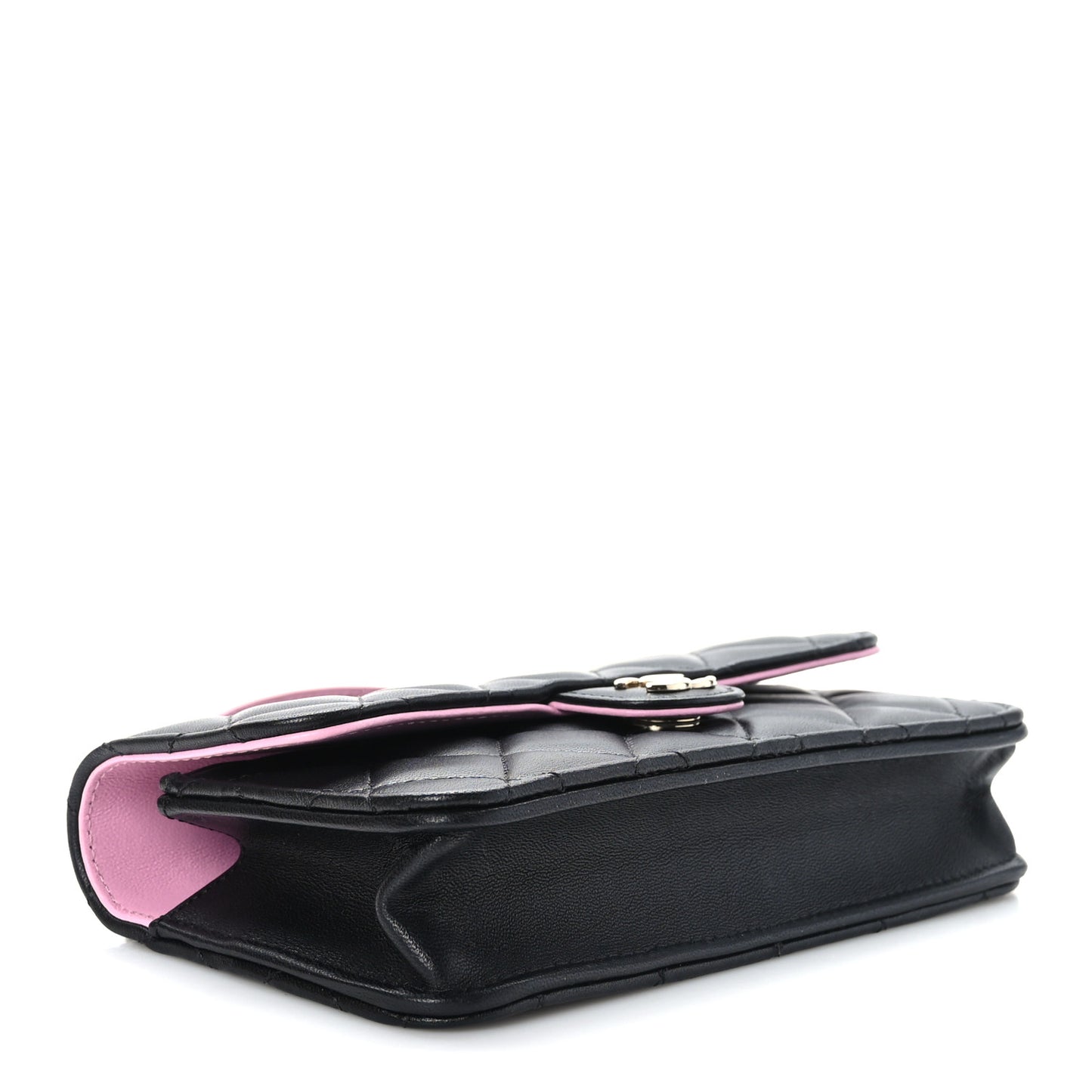 Lambskin Quilted Flap Phone Holder With Chain Black Lilac
