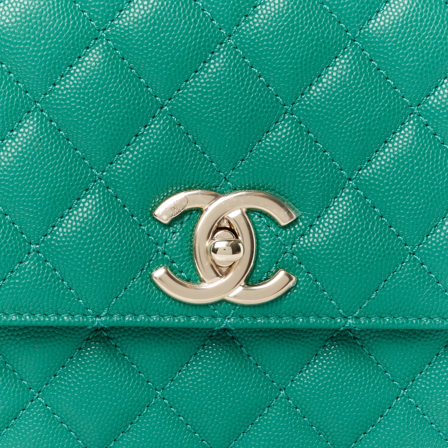 Caviar Quilted Small Coco Handle Flap Green