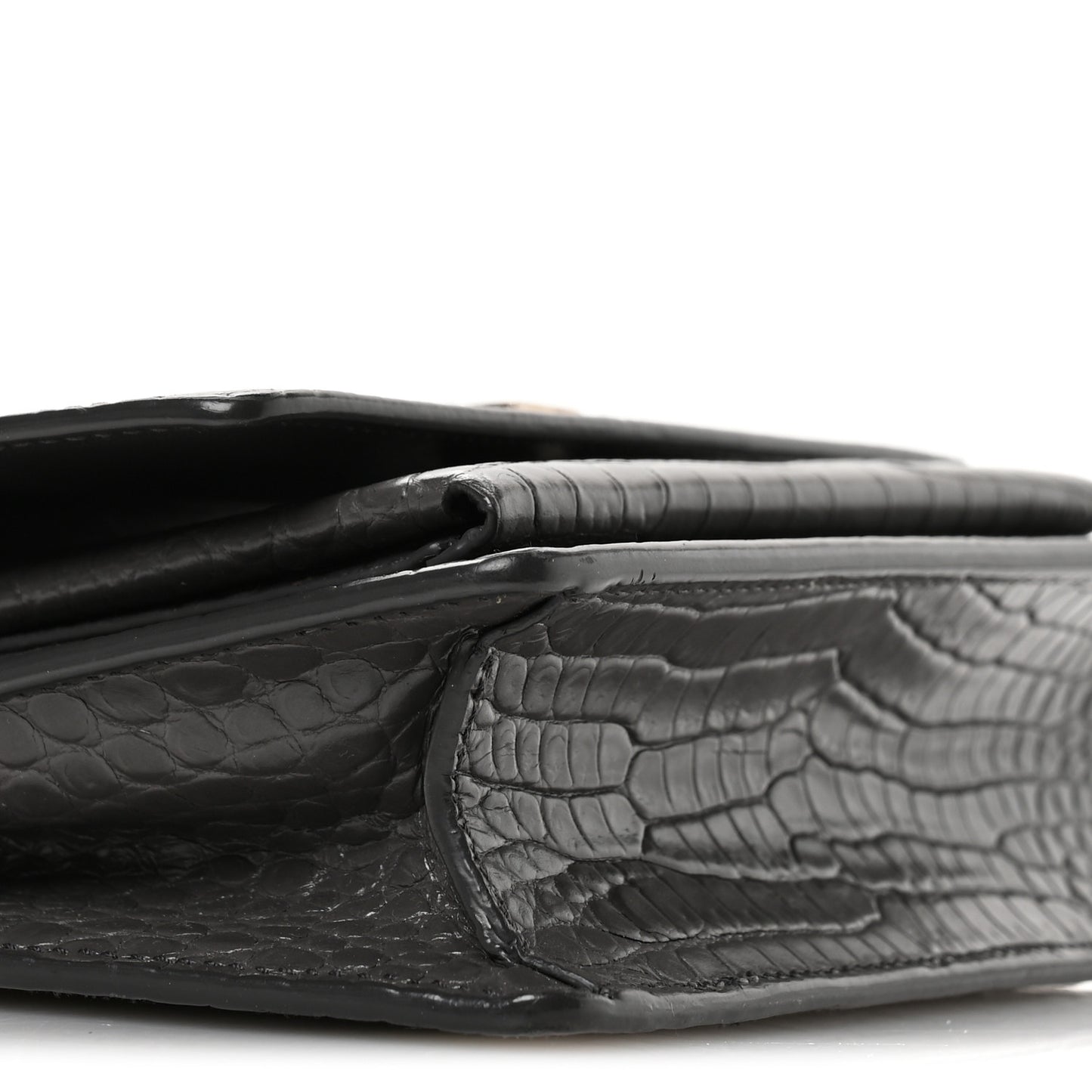 Calfskin Crocodile Embossed Monogram Sunset Chain Wallet Asphalt