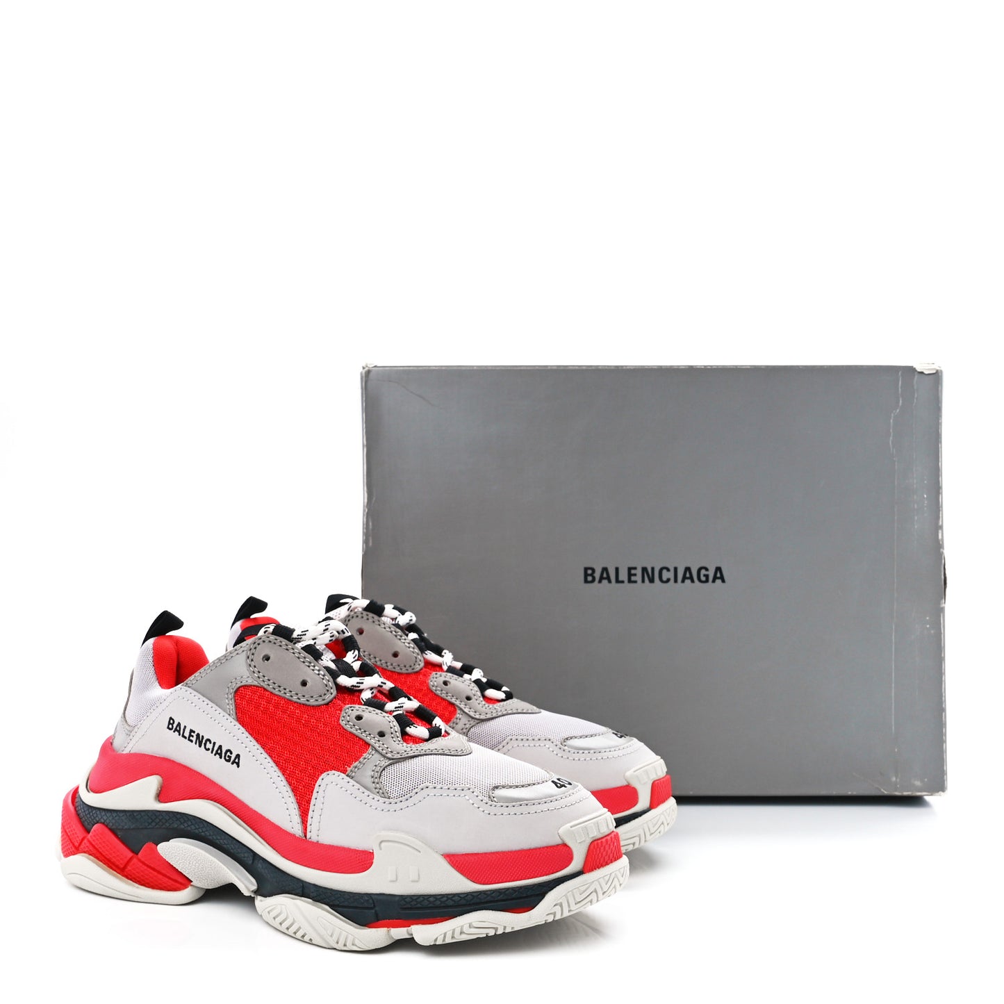 Fabric Mesh Womens Triple S Sneakers 40 Red Grey White
