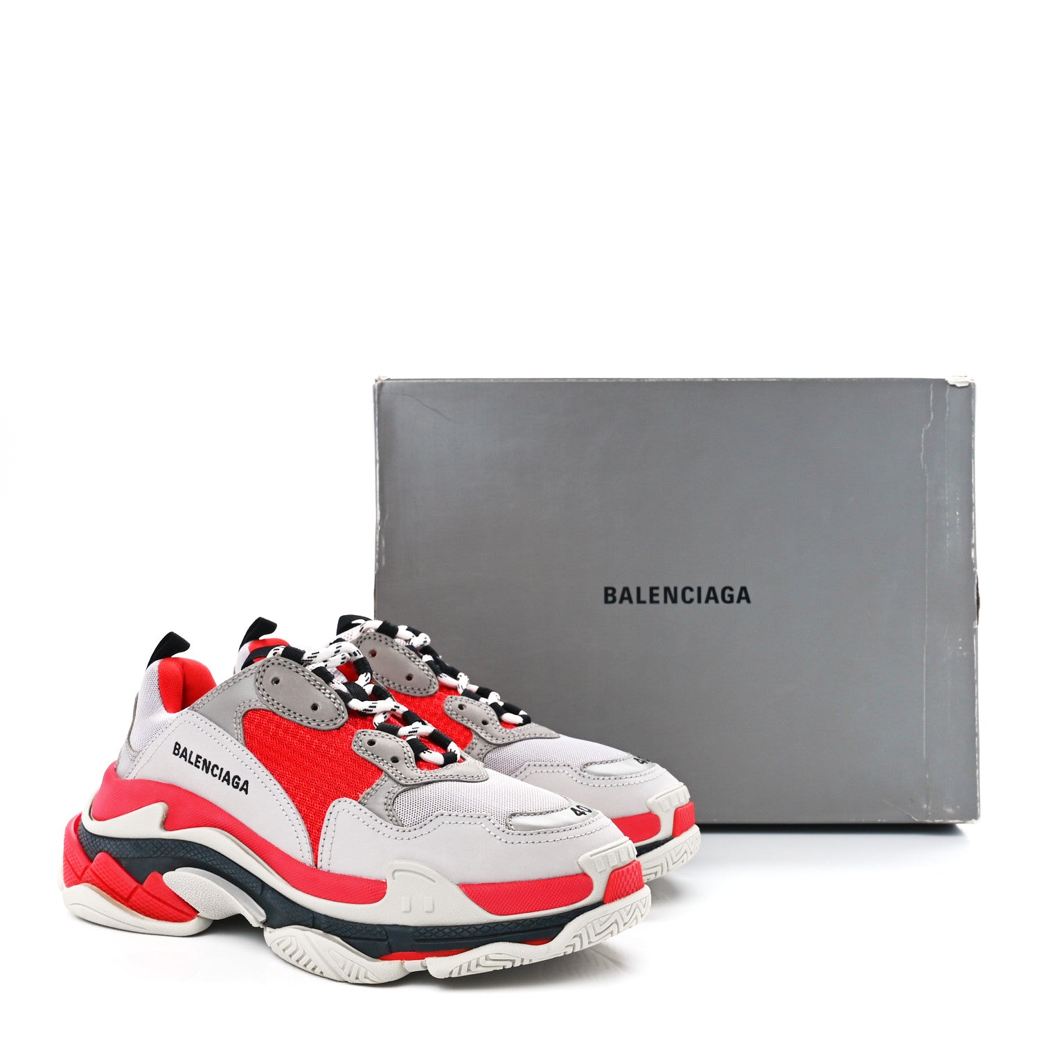 Balenciaga Fabric Mesh Womens Triple S Sneakers 40 Red Grey White 9 of 9