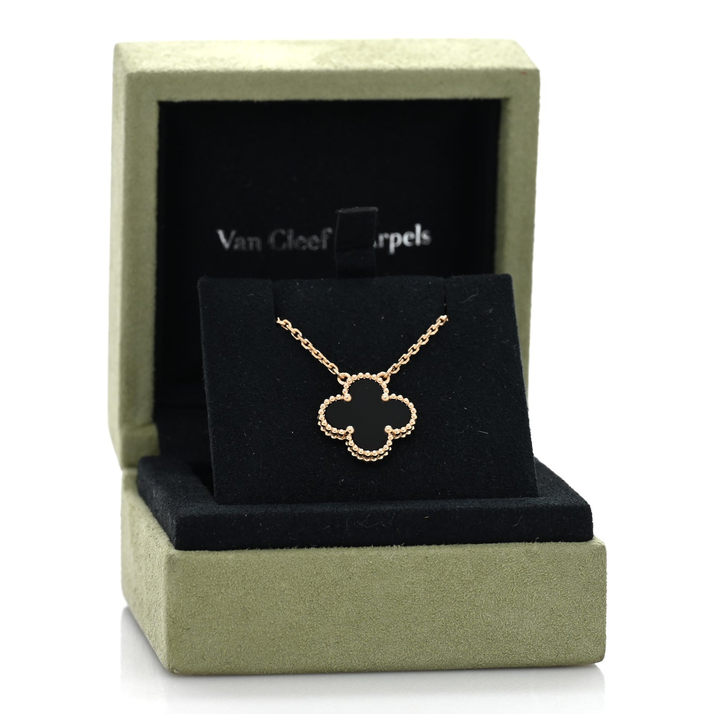 18K Yellow Gold Black Onyx Vintage Alhambra Pendant Necklace