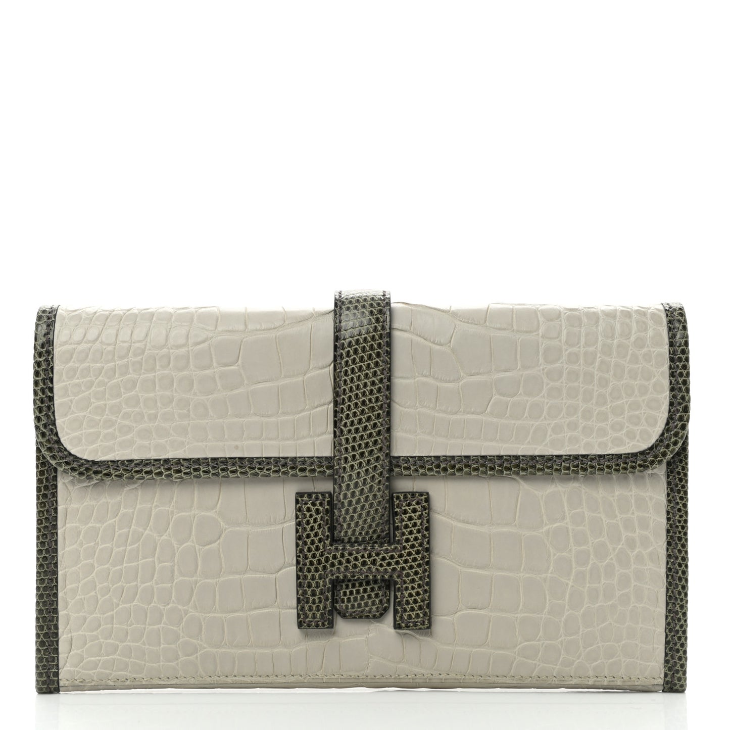Matte Alligator Lizard Jige Duo Clutch Beton Vert Olive