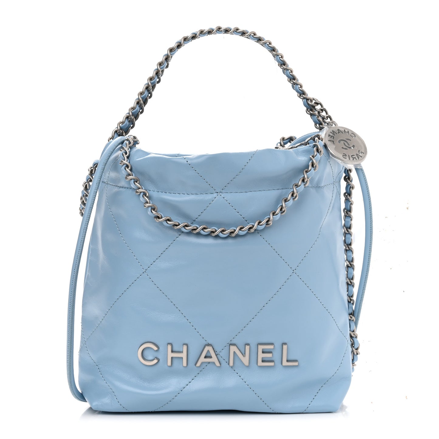 Shiny Calfskin Quilted Mini Chanel 22 Light Blue