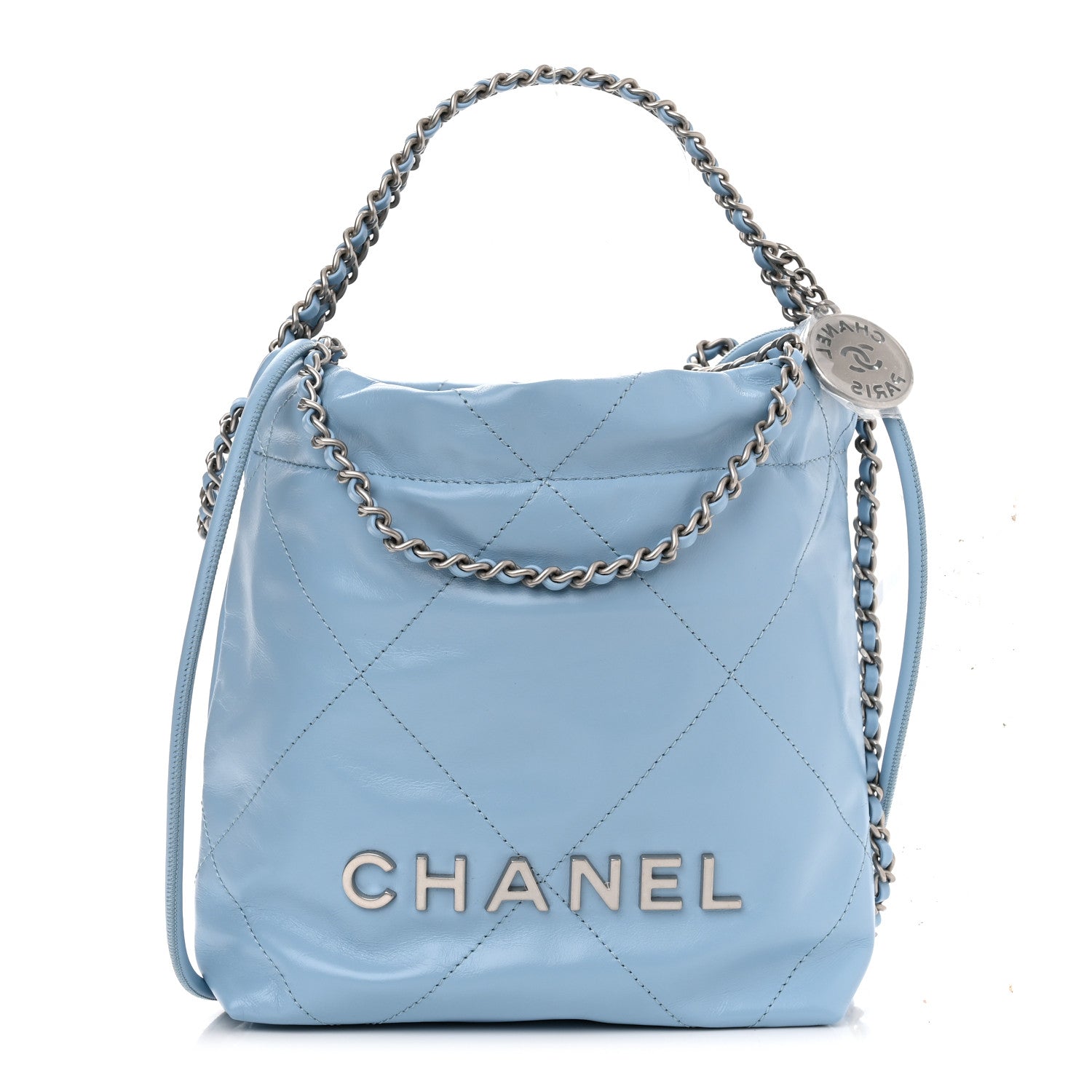 Chanel Shiny Calfskin Quilted Mini Chanel 22 Light Blue 1 of 10