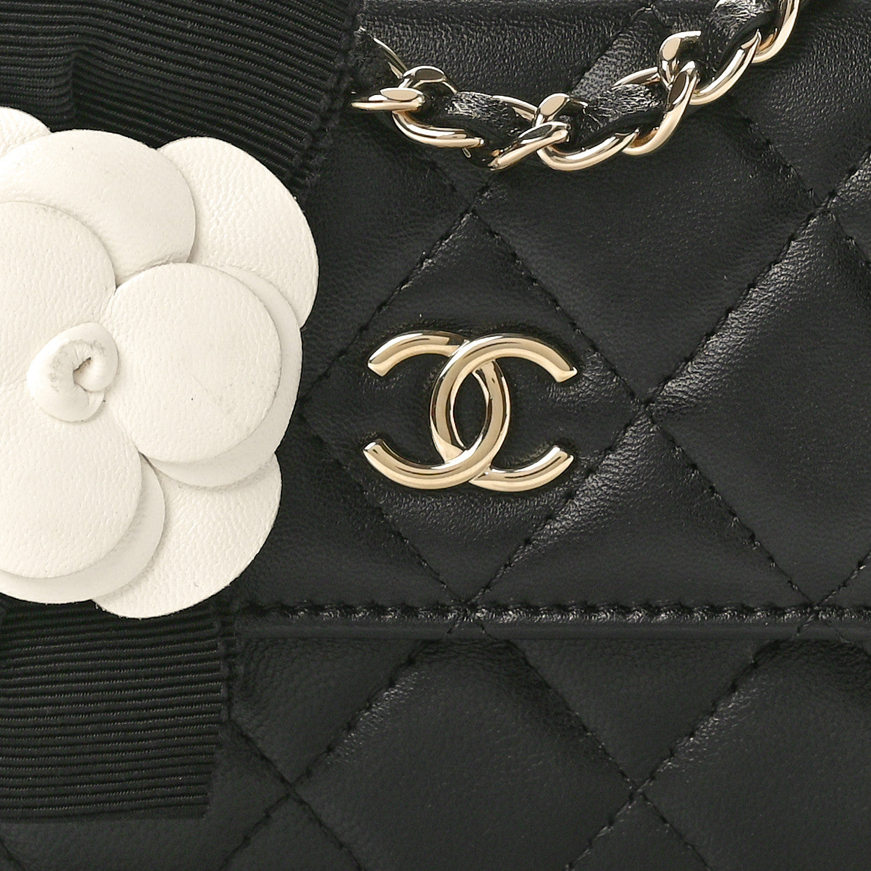 Lambskin Quilted My Chanel Lady Card Holder On Chain Black