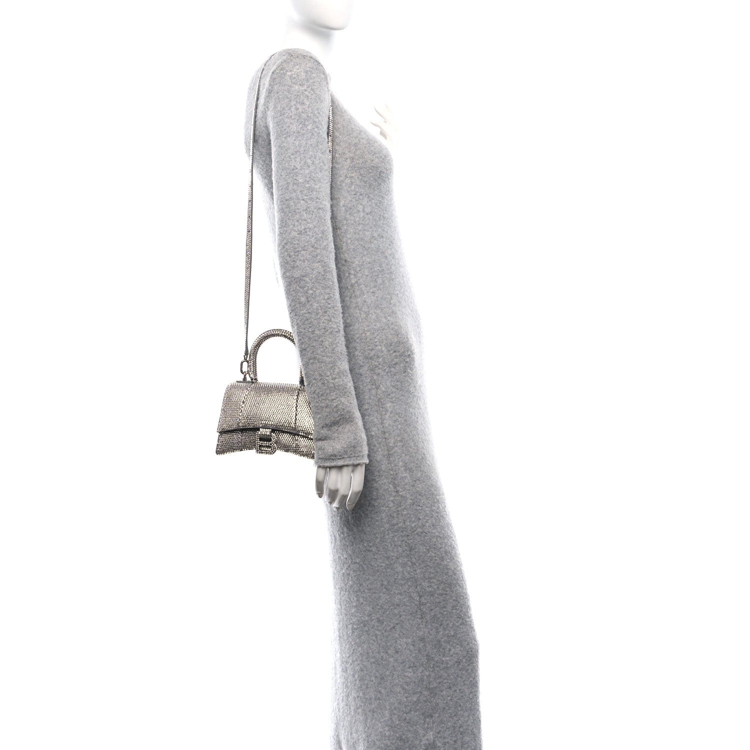 Balenciaga Strass Suede Hourglass Top Handle Bag XS Smoke Grey Crystal 2 of 10