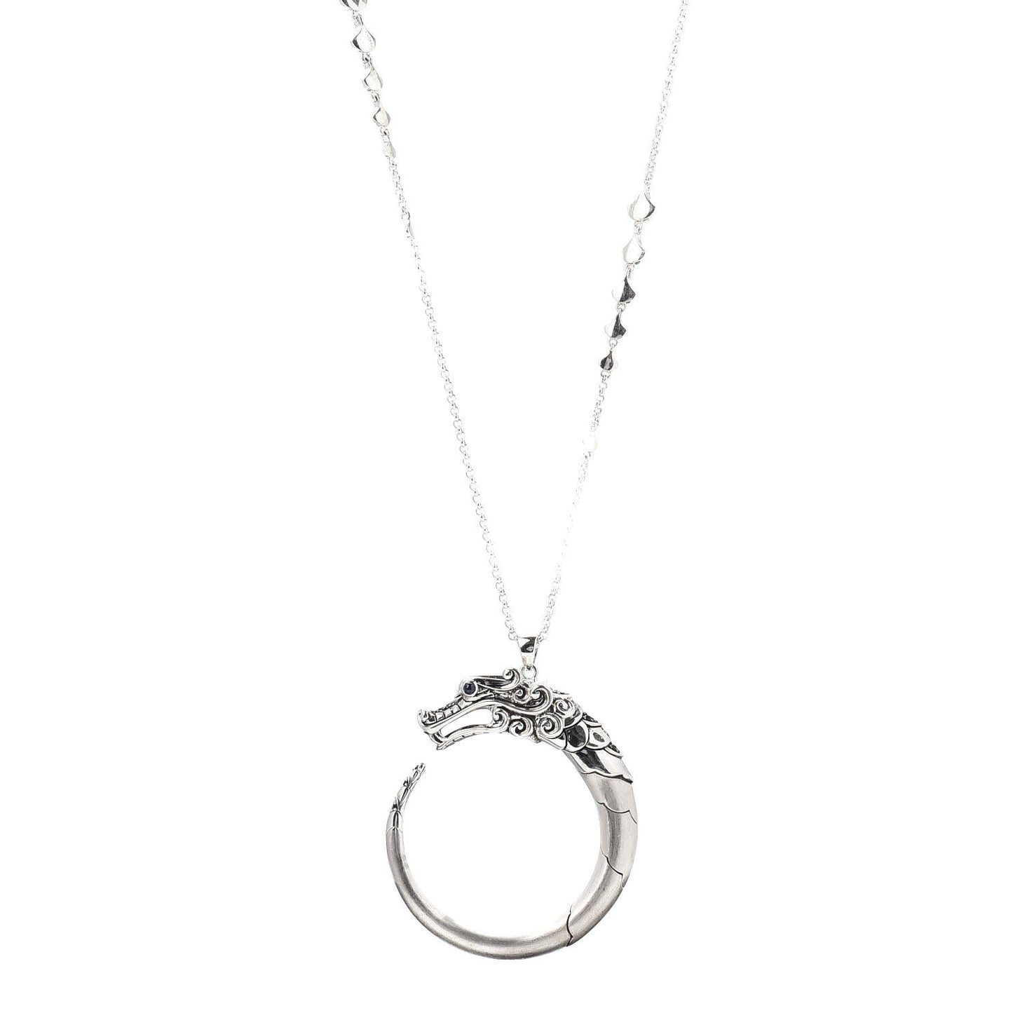 Sterling Silver Black Sapphire Legends Naga Pendant Necklace