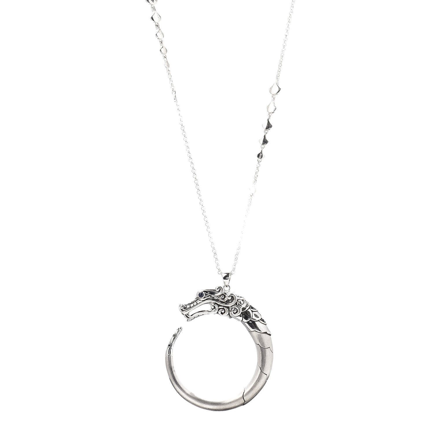 John Hardy Sterling Silver Black Sapphire Legends Naga Pendant Necklace 1 of 4