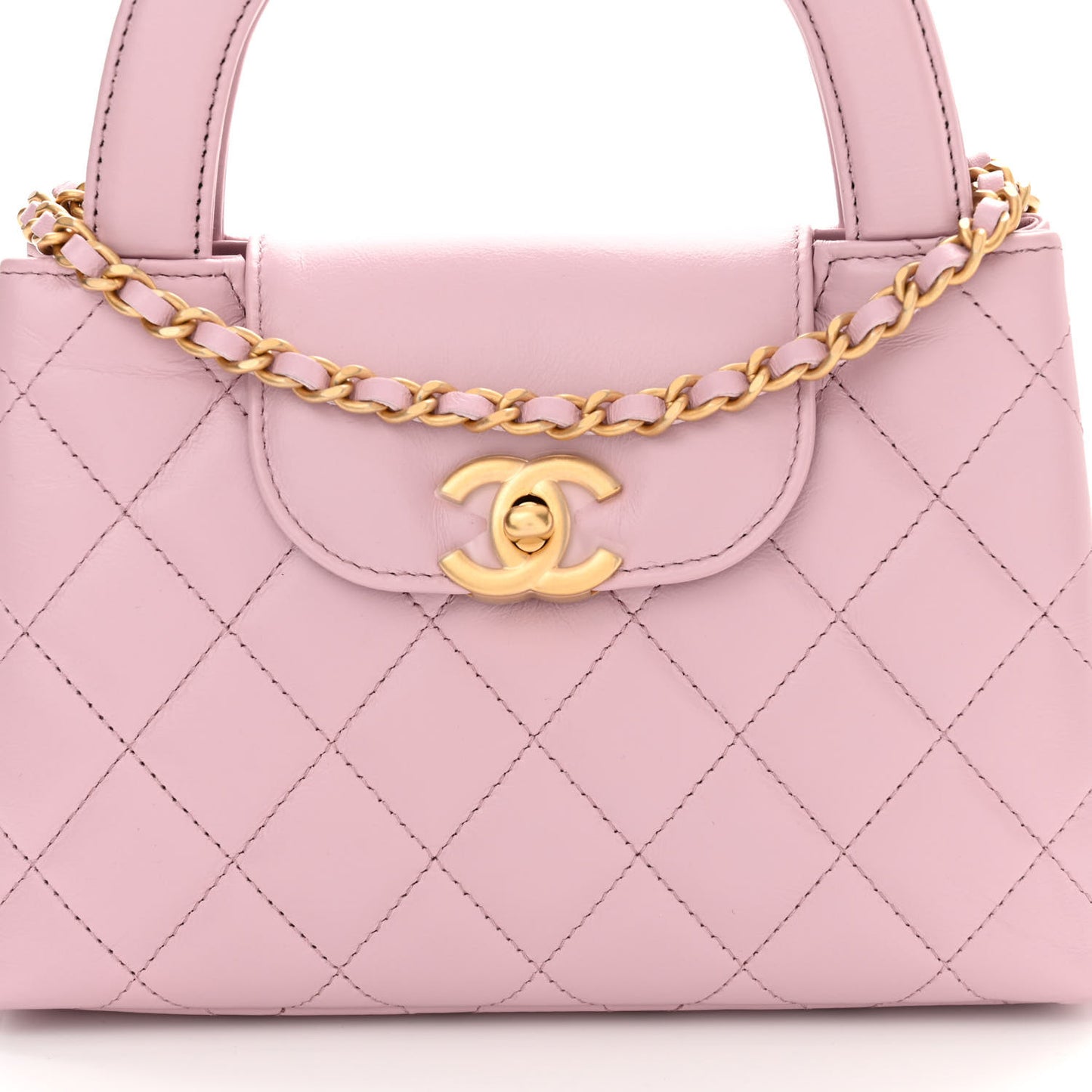 Shiny Aged Calfskin Quilted Nano Kelly Shopper Pink
