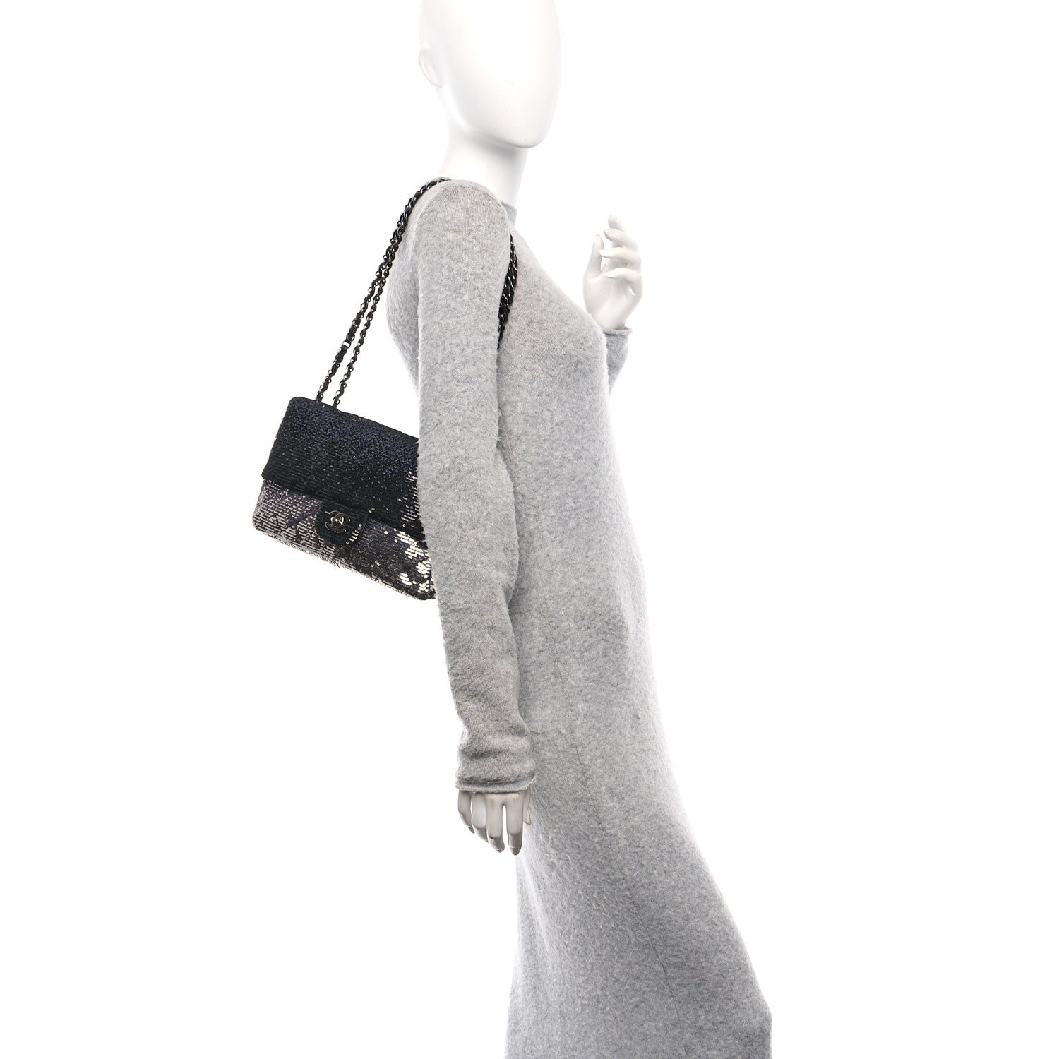 Chanel Sequin Quilted Small Single Flap Black Silver 2 of 10