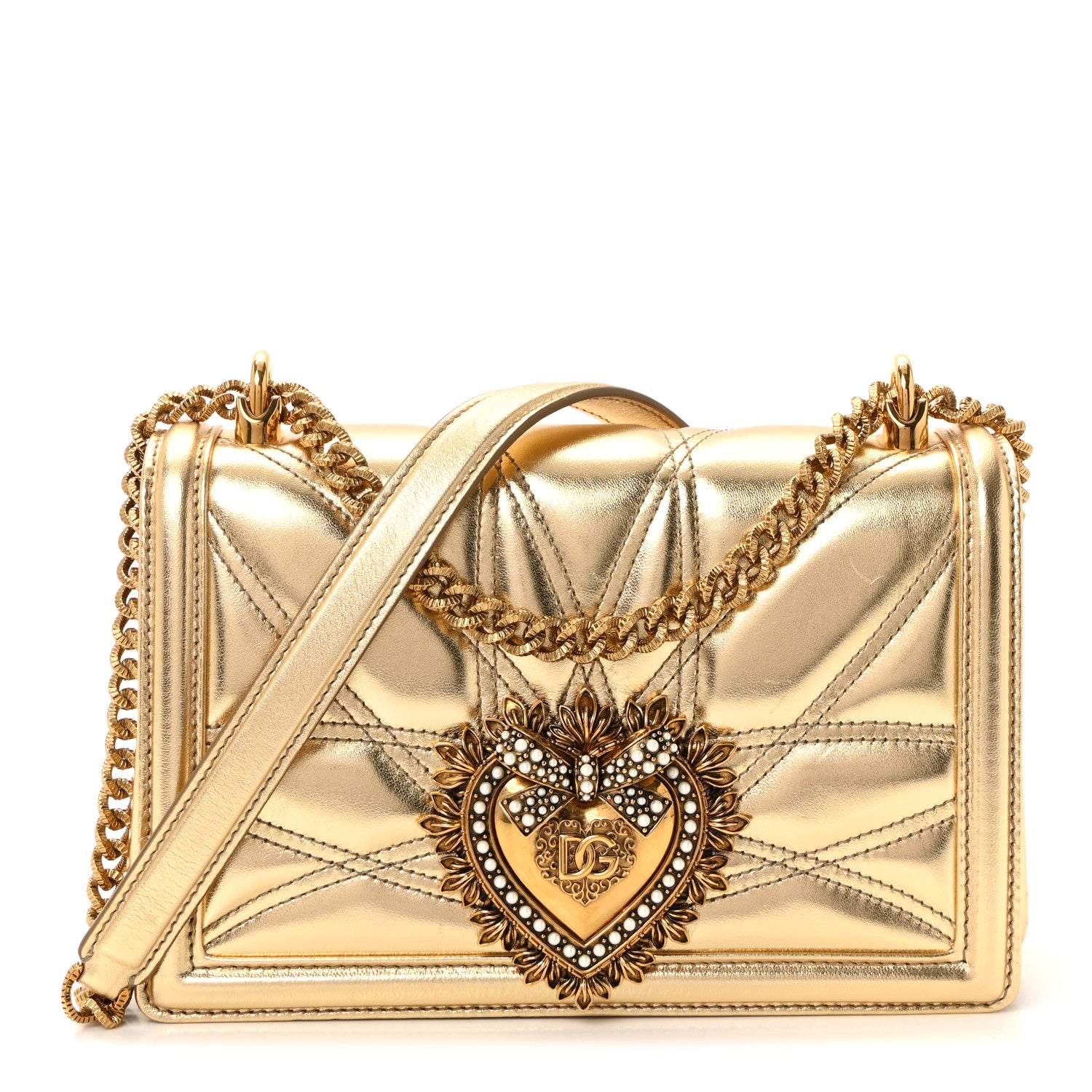 Dolce & Gabbana Metallic Nappa Quilted Medium Devotion Crossbody
