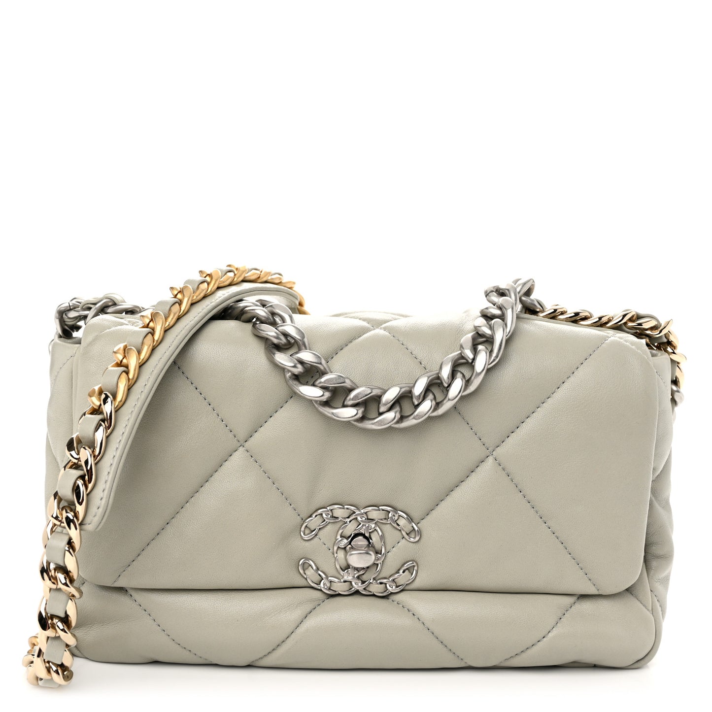 Lambskin Quilted Medium Chanel 19 Flap Light Grey
