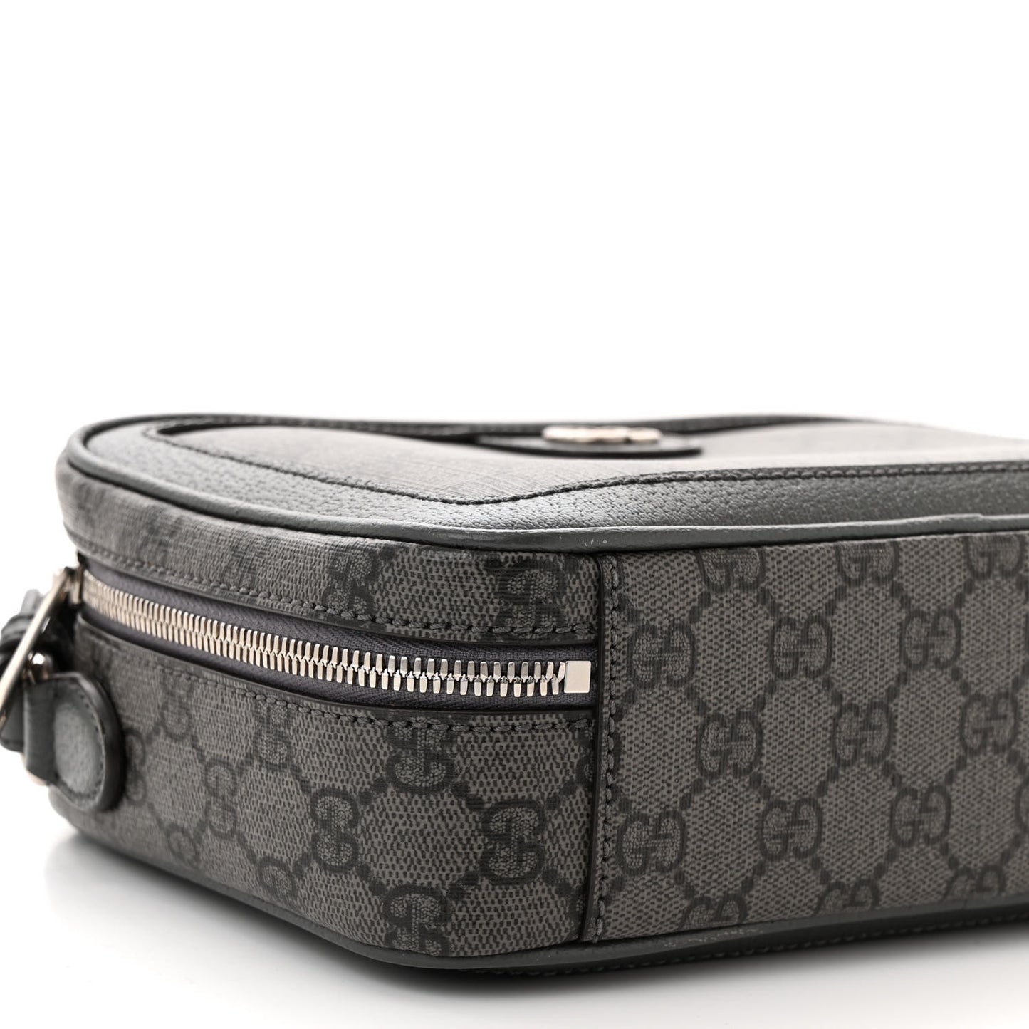 GG Supreme Monogram Textured Dollar Calfskin Small Ophidia Top Handle Shoulder Grey Black Graphite Grey