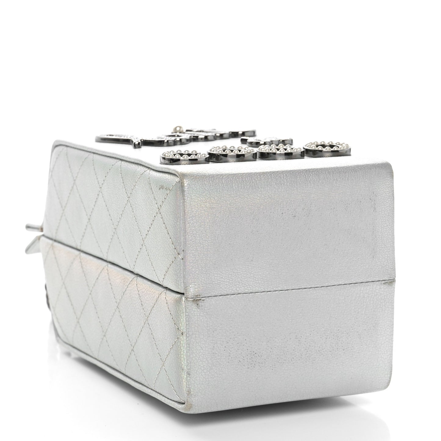 Metallic Goatskin Lait de Coco Milk Carton Bag Silver