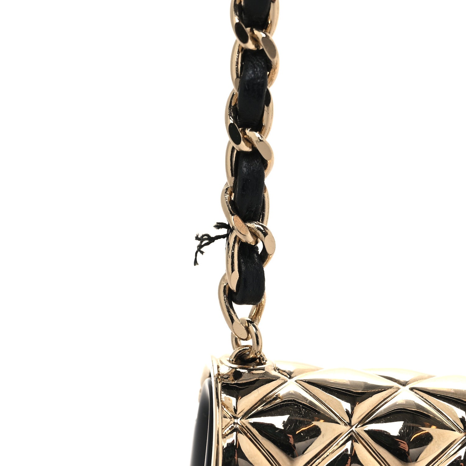 Chanel Metal Resin Lambskin Flap Bag Long Necklace Gold Black 5 of 6
